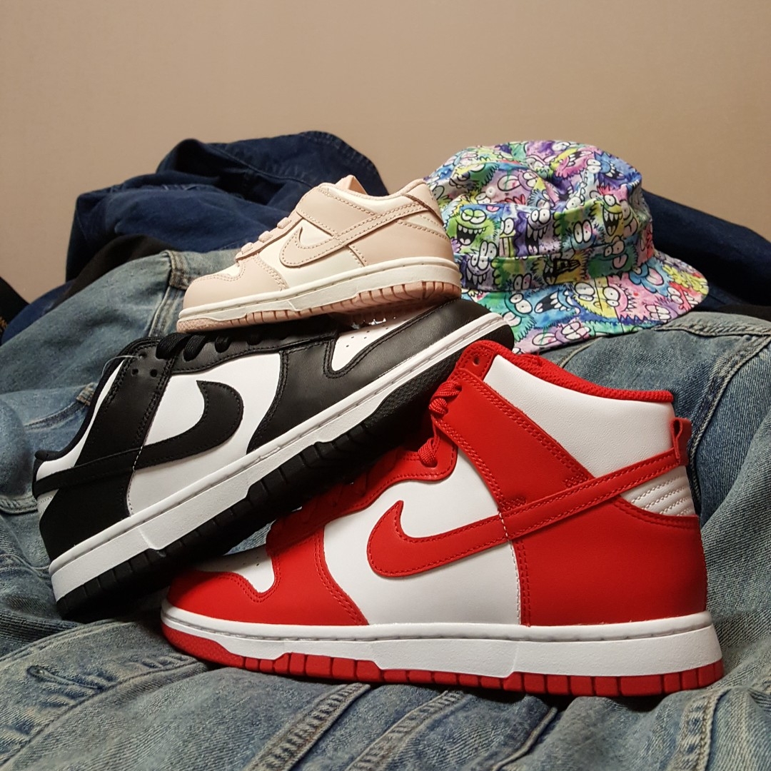 Nike Dunk High Retro Championship White and Red, Nike Dunk Low Retro Black 착용 스타일 - 2