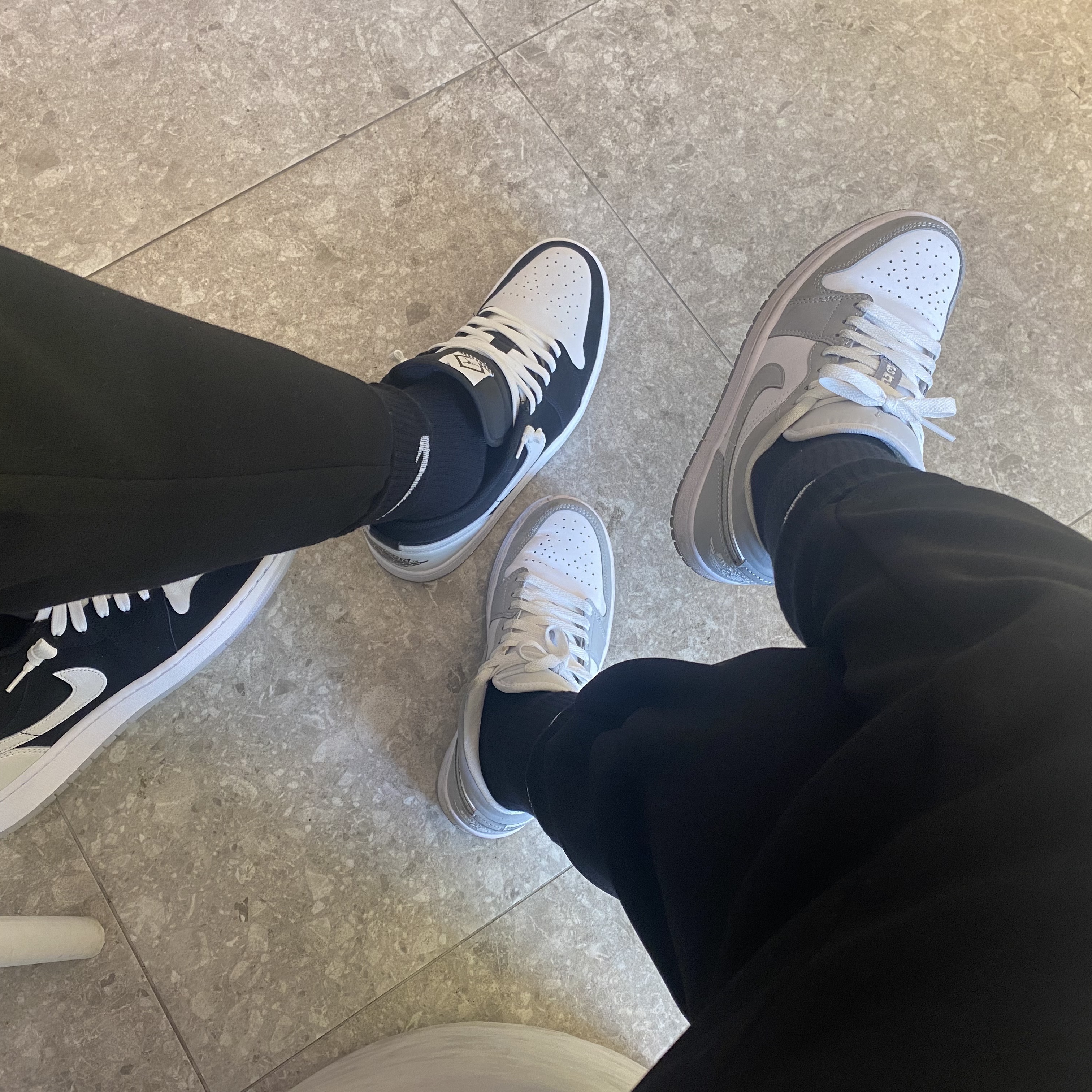 (W) Jordan 1 Low White Wolf Grey, Jordan 1 Low SE Diamond 착용 스타일