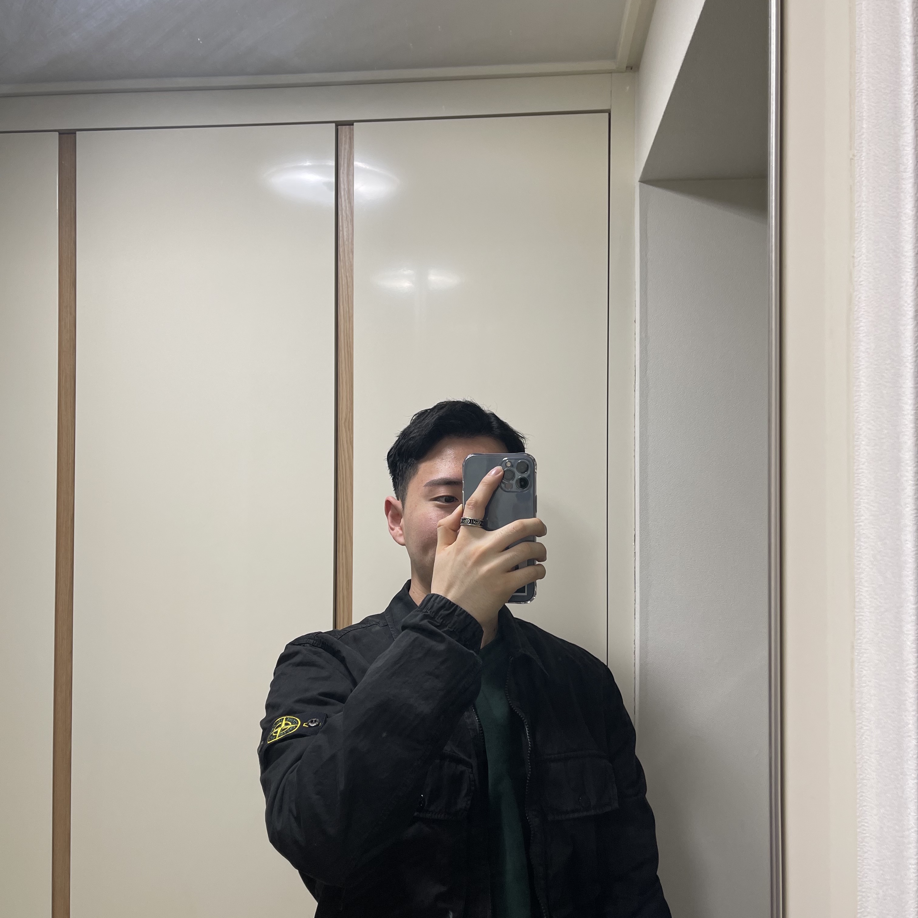 Stone Island 113WN T.CO+OLD Overshirt Black - 21FW 착용 스타일