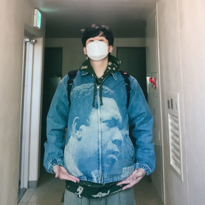 Supreme John Coltrane A Love Supreme Denim Harrington Jacket Blue - 21FW 착용 스타일 - 2