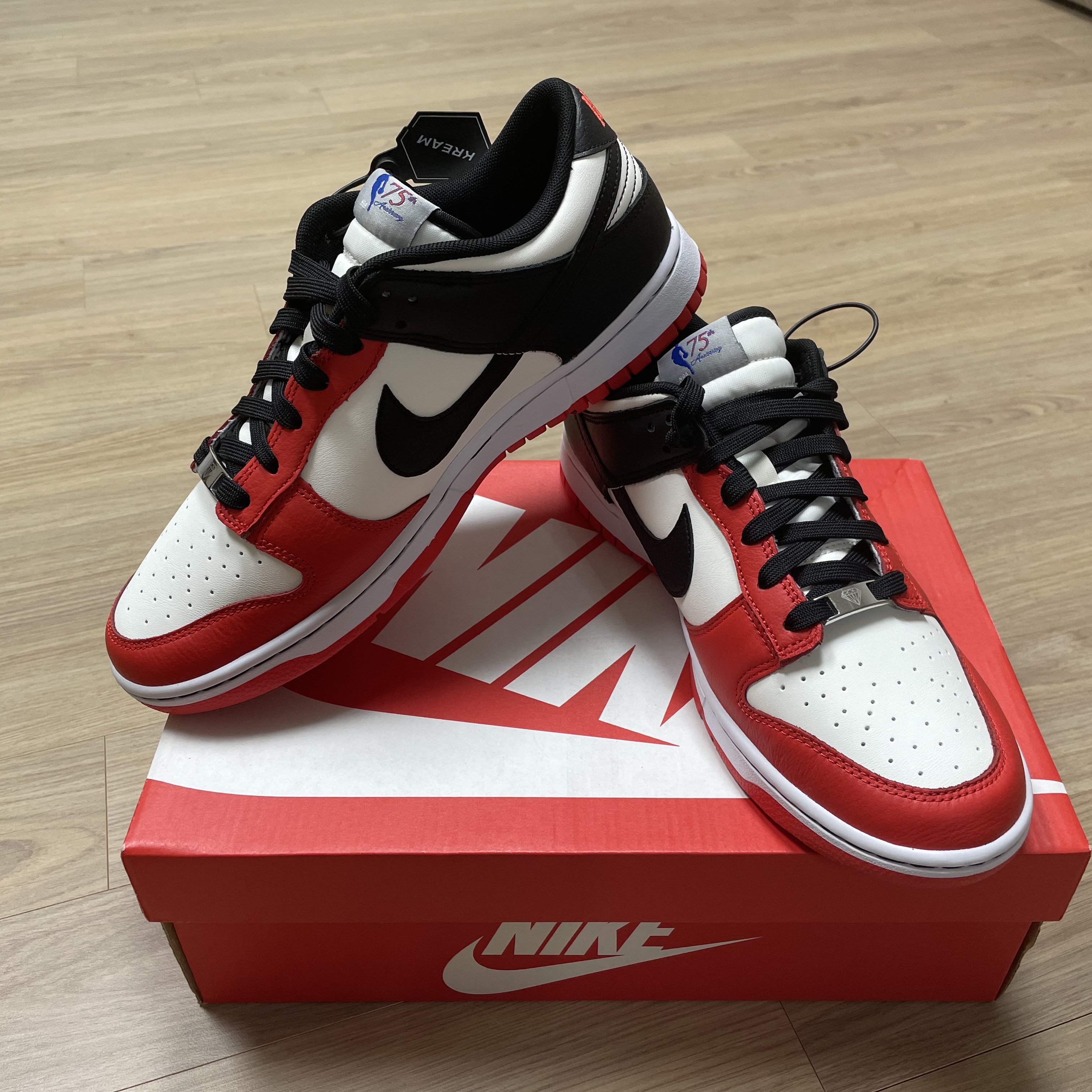 Nike x NBA Dunk Low Retro EMB Black and Chile Red 착용 스타일 - 3