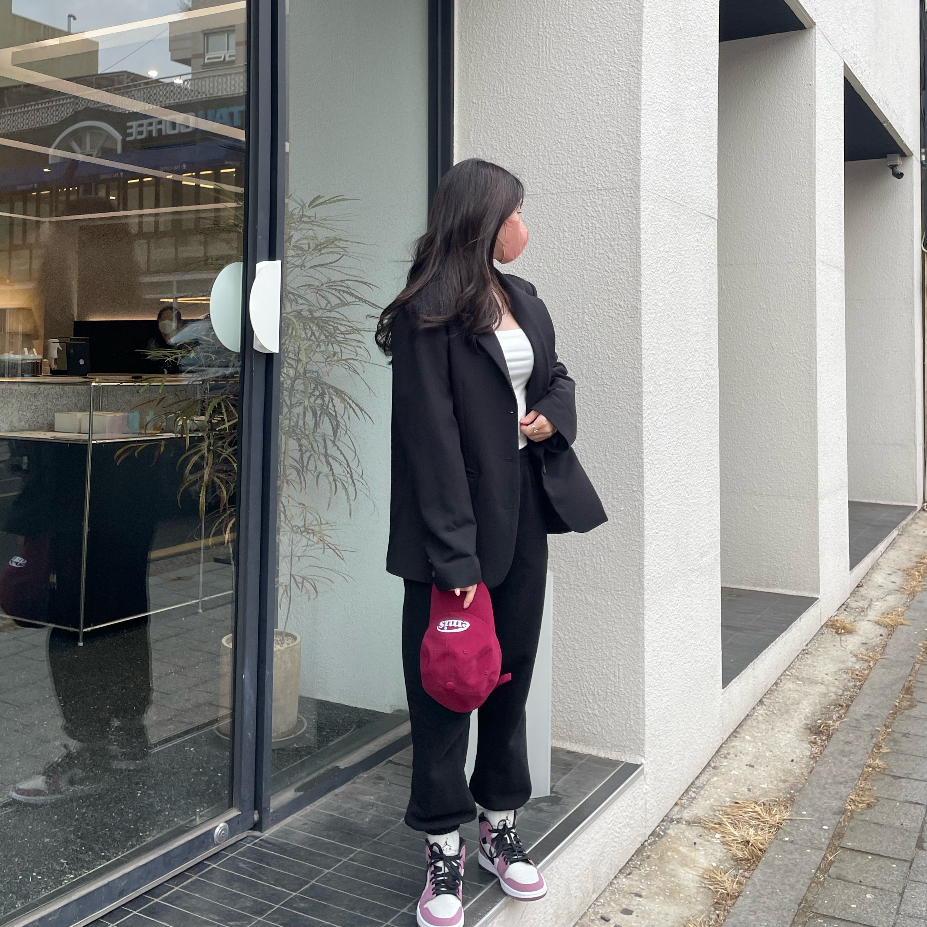 (W) Jordan 1 Mid SE Light Mulberry 착용 스타일 - 2