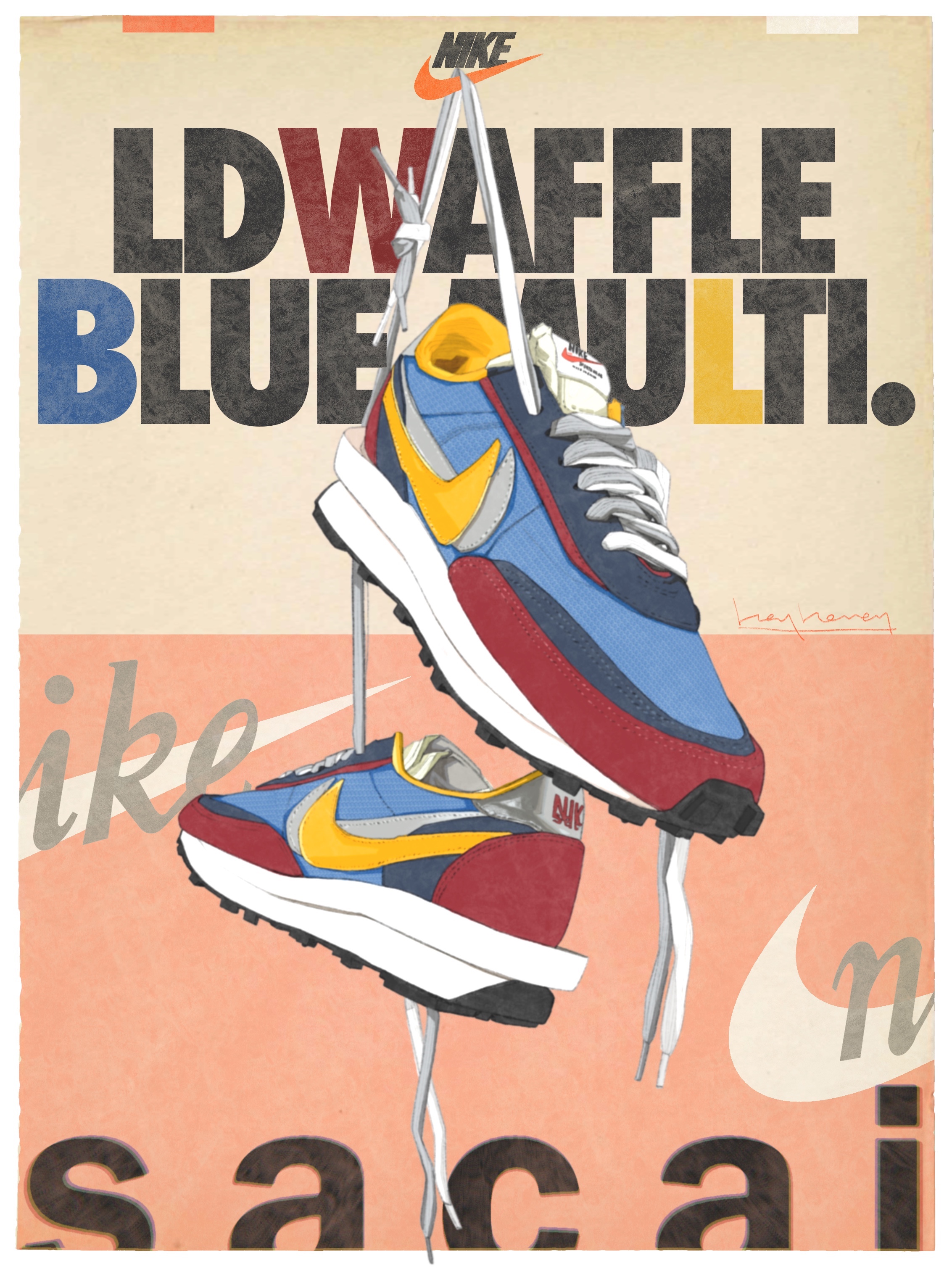 Nike x Sacai LDWaffle Blue Multi 착용 스타일 - 1