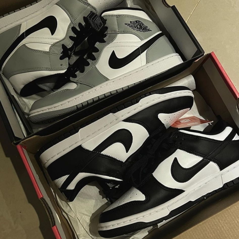 Jordan 1 Mid Light Smoke Grey, Nike Dunk Low Retro Black 착용 스타일