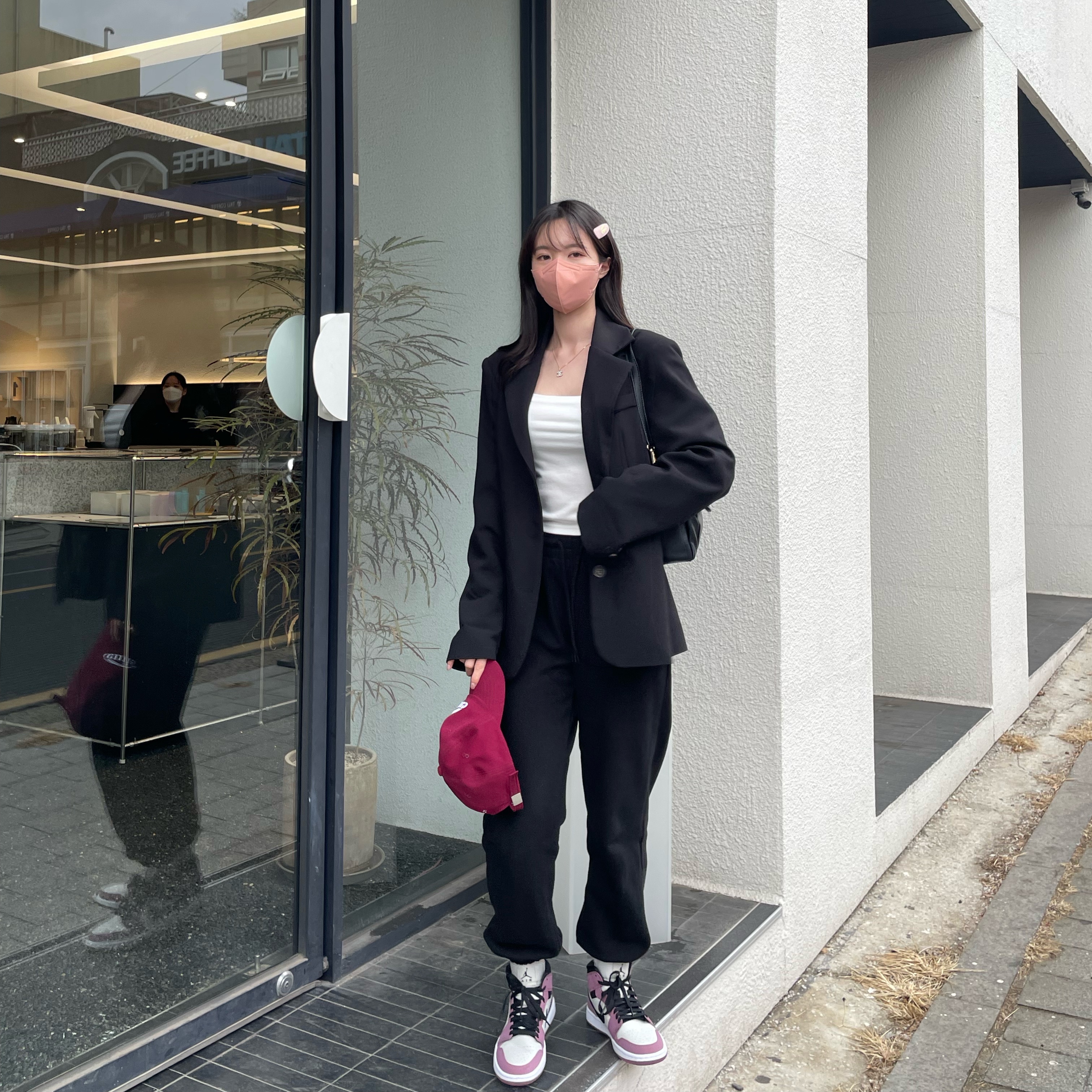 (W) Jordan 1 Mid SE Light Mulberry 착용 스타일 - 1