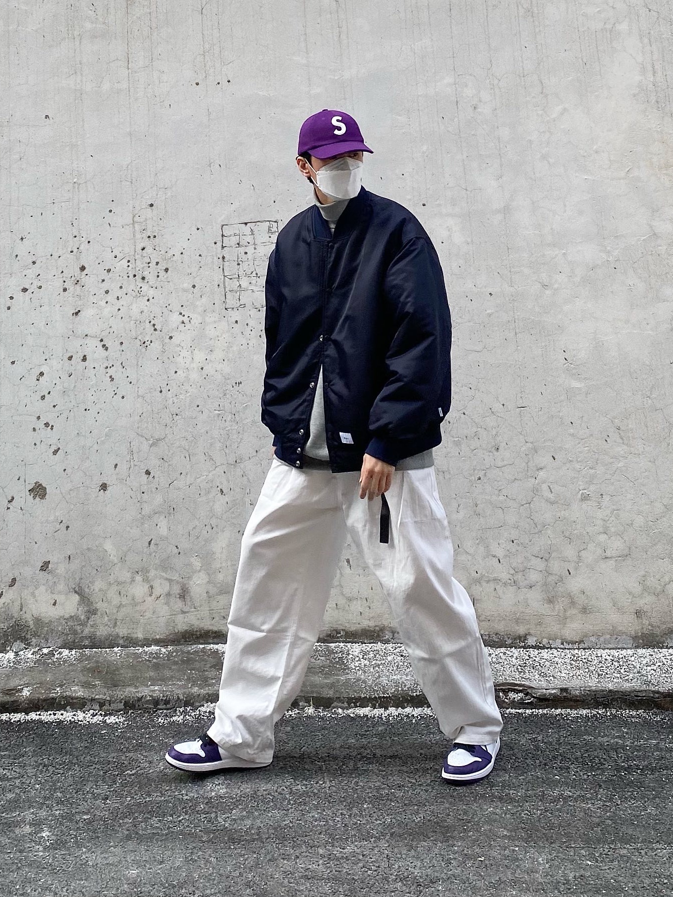 Supreme Wool S Logo 6-Panel Purple - 21FW, Jordan 1 Retro High OG Court Purple 2020 착용 스타일 - 3