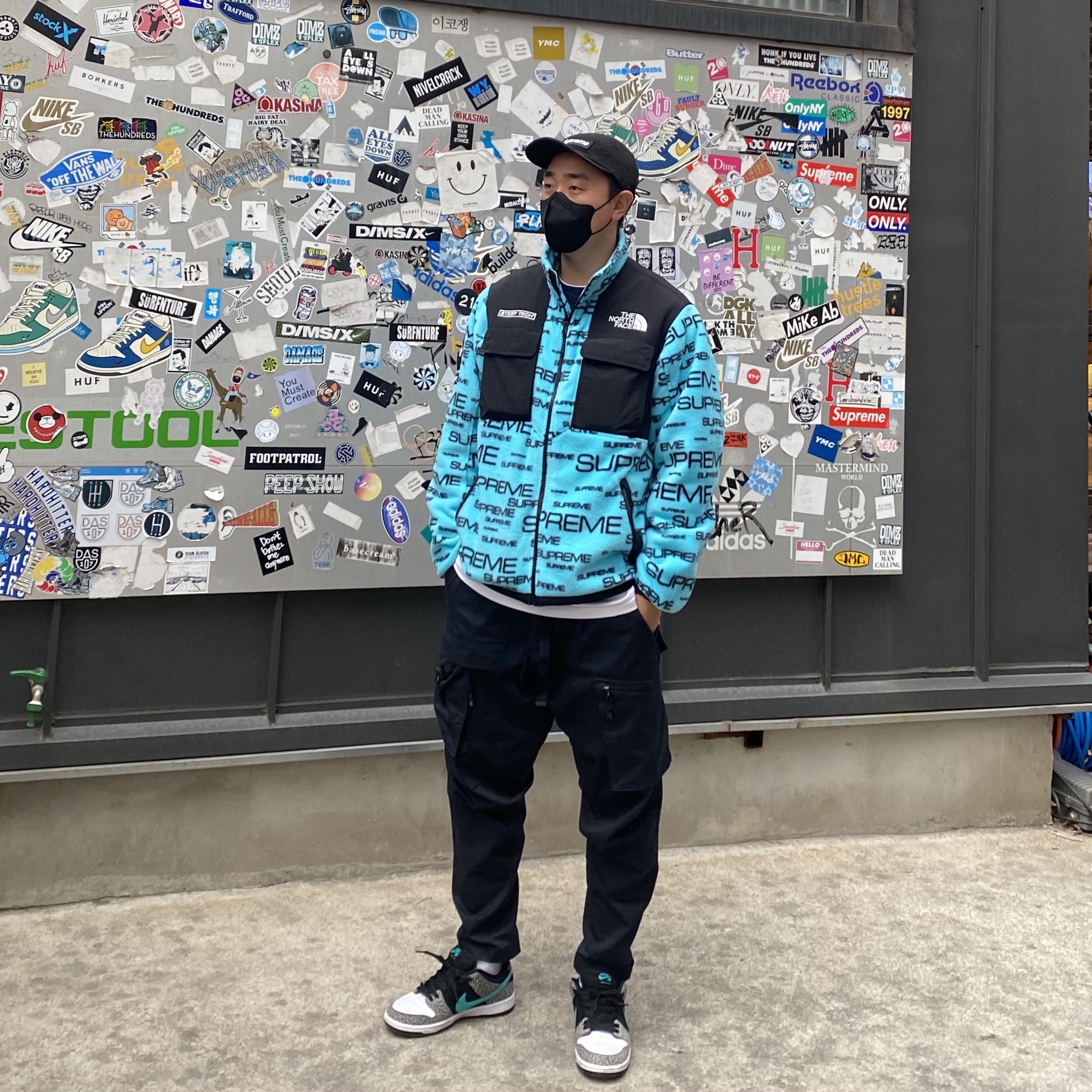 Supreme x The North Face Steep Tech Fleece Jacket Teal - 21FW, Supreme Military Camp Cap Black - 20FW 착용 스타일