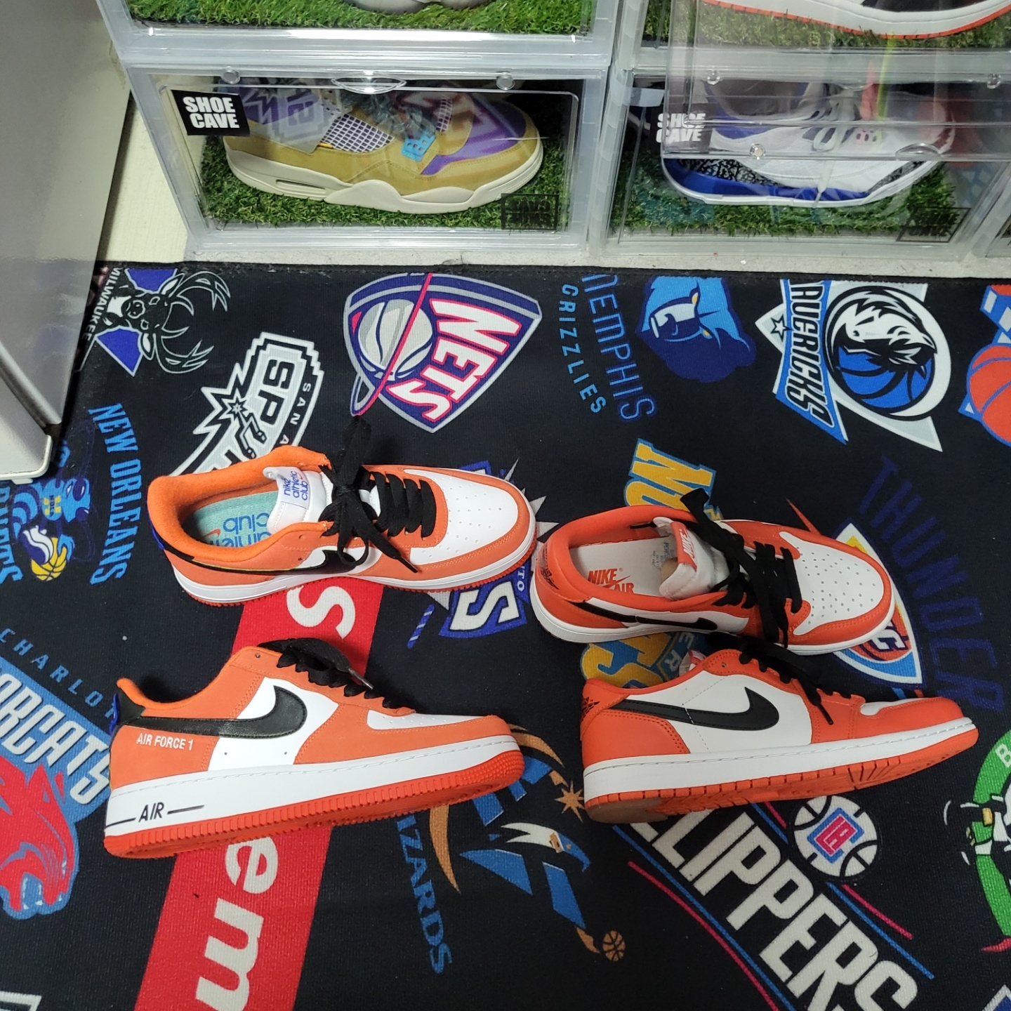 Nike Air Force 1 '07 LV8 Athletic Club Rush Orange Washed Teal, Jordan 1 Low OG Starfish 착용 스타일