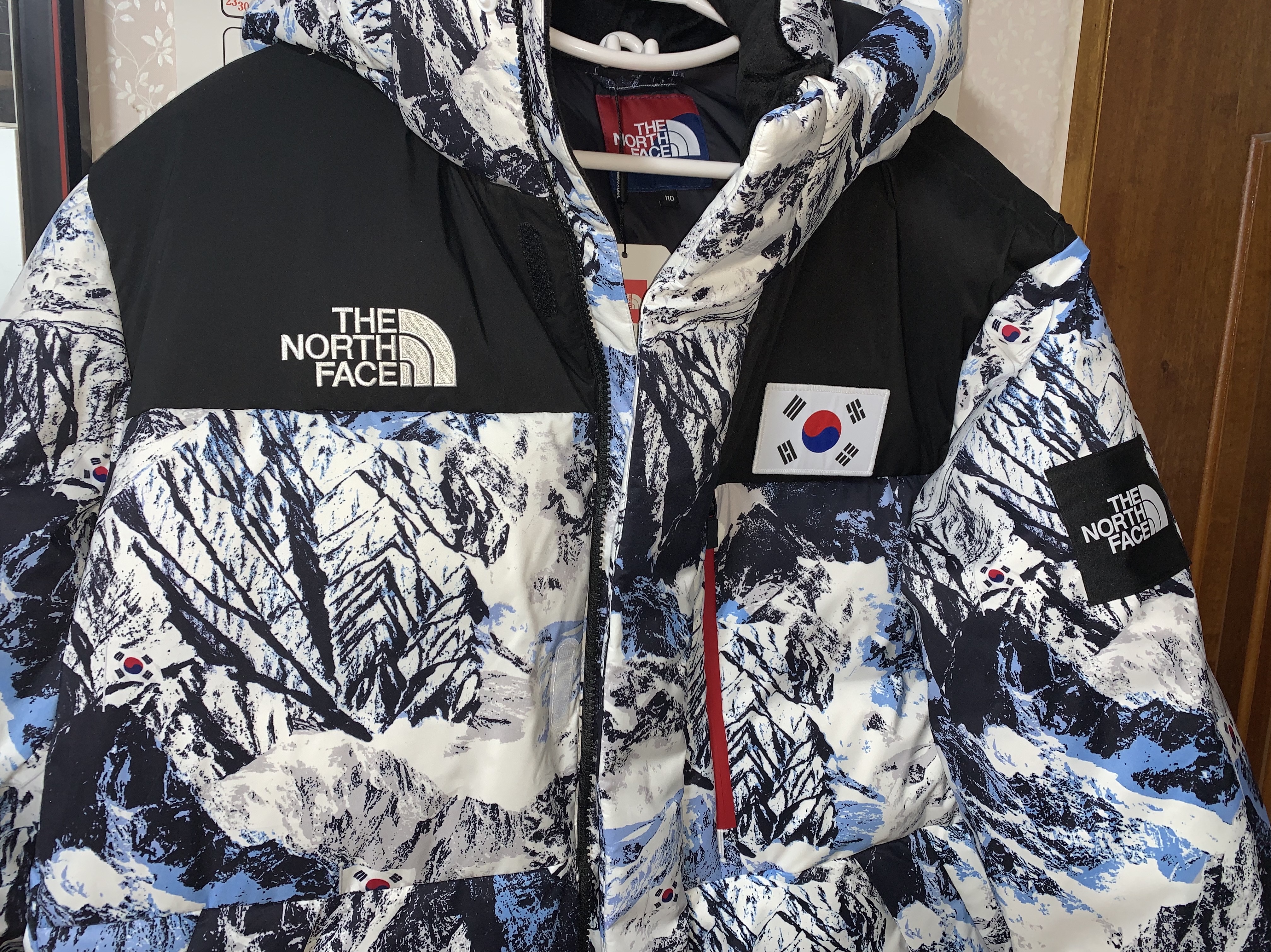 The North Face 22 Beijing Team Korea Down Parka Replica White 착용 스타일