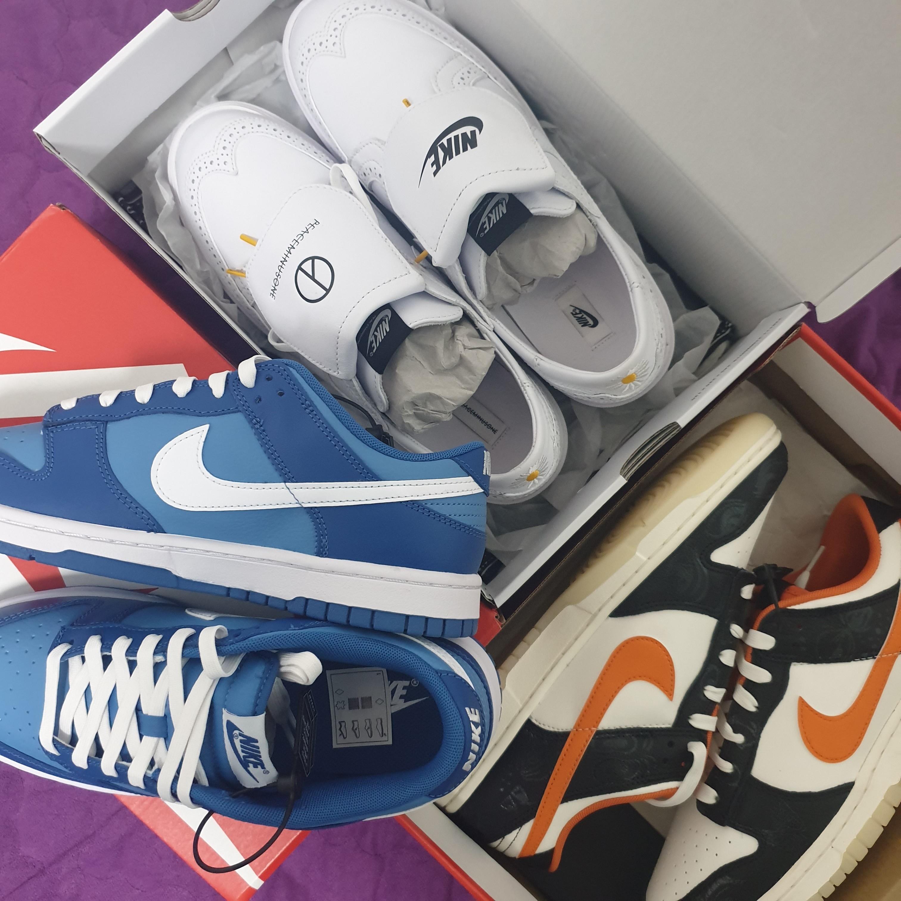 Nike Dunk Low Retro Dark Marina Blue, Nike x Peaceminusone Kwondo1 White 착용 스타일