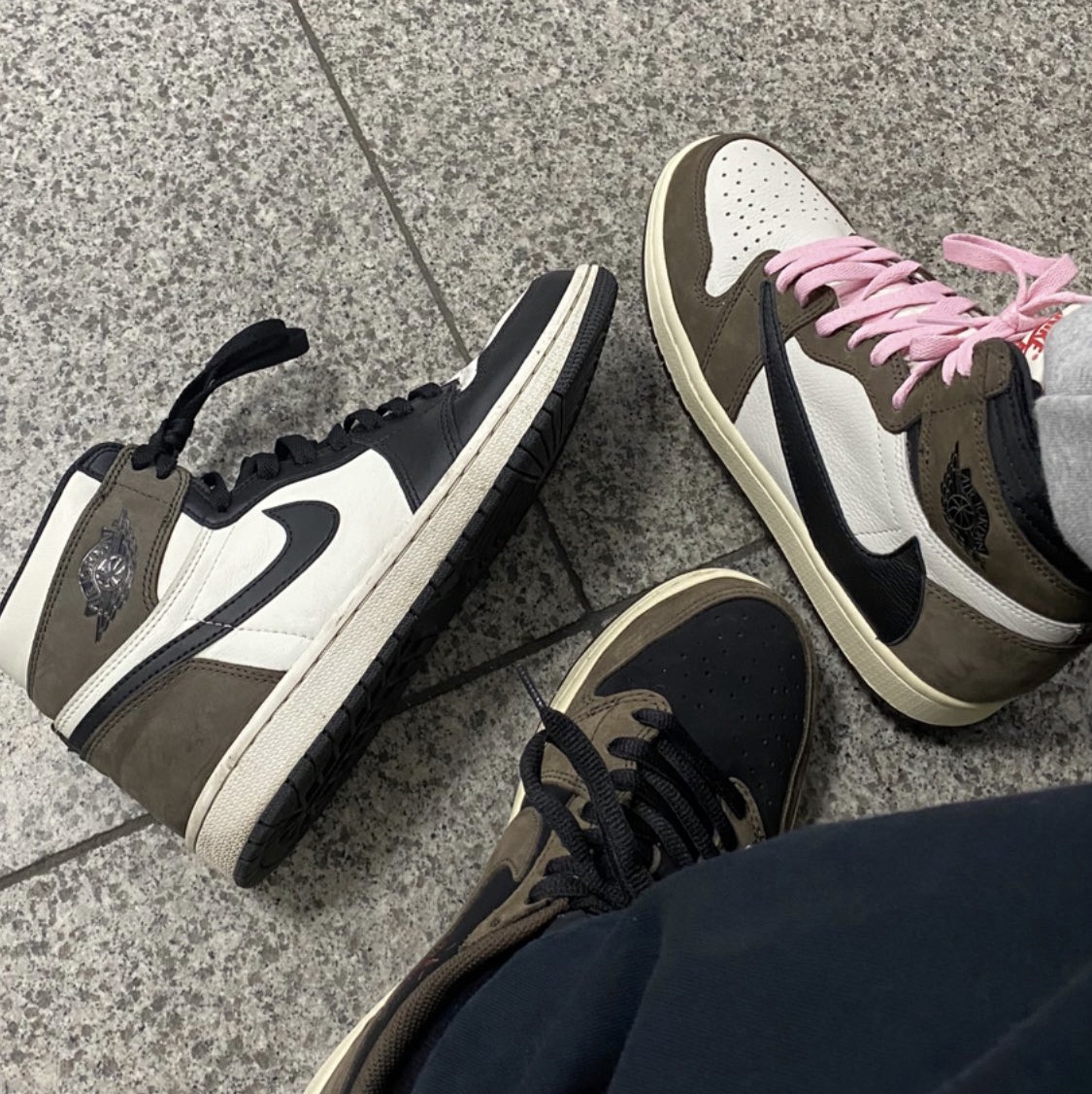 Jordan 1 Retro High OG Black Mocha, Jordan 1 x Travis Scott Retro High OG SP Mocha 착용 스타일