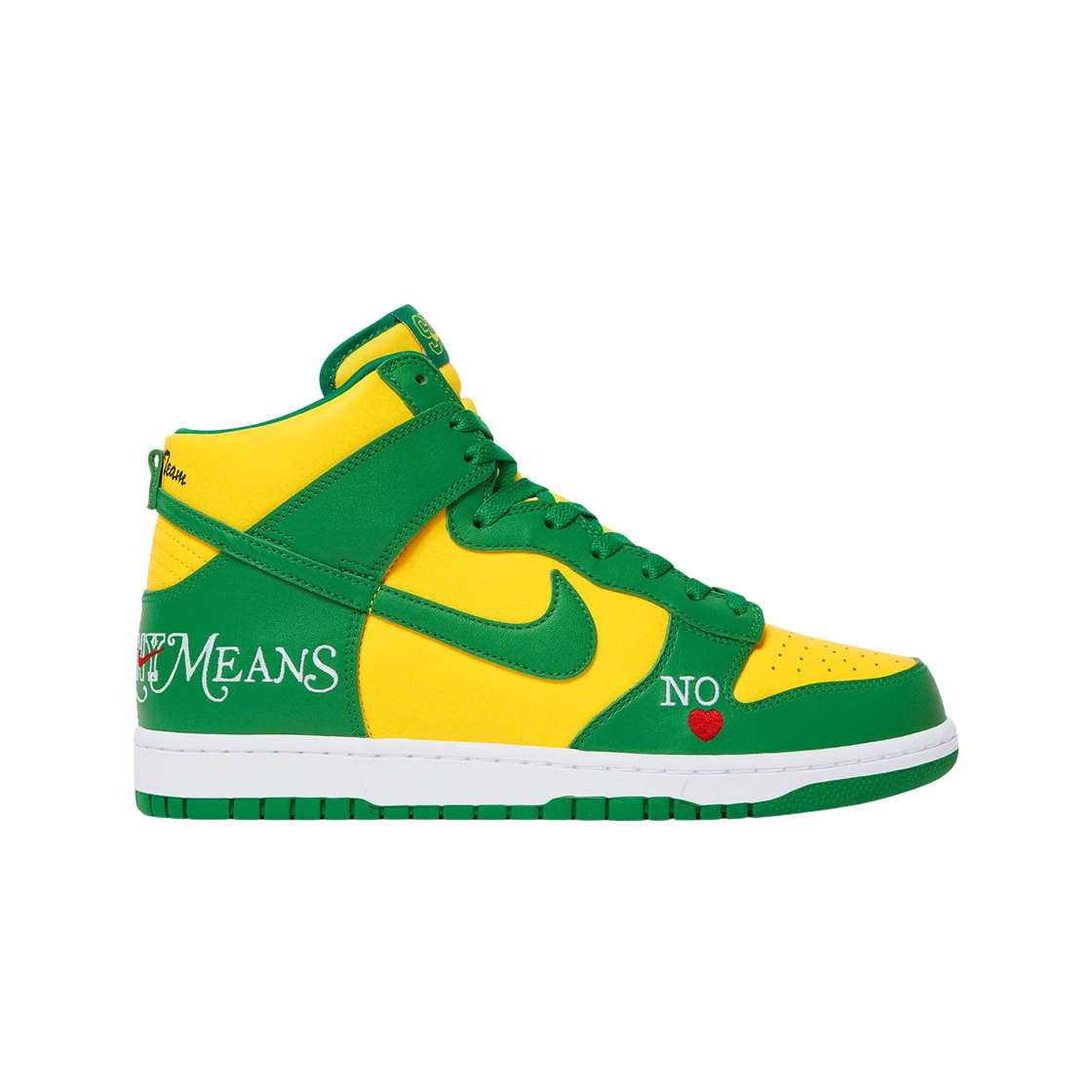 나이키 x 슈프림 SB 덩크 하이 OG QS 바이 애니 민즈 바시티 메이즈 파인 그린(Nike x Supreme SB Dunk High OG QS By Any Means Varsity Maize Pine Green)