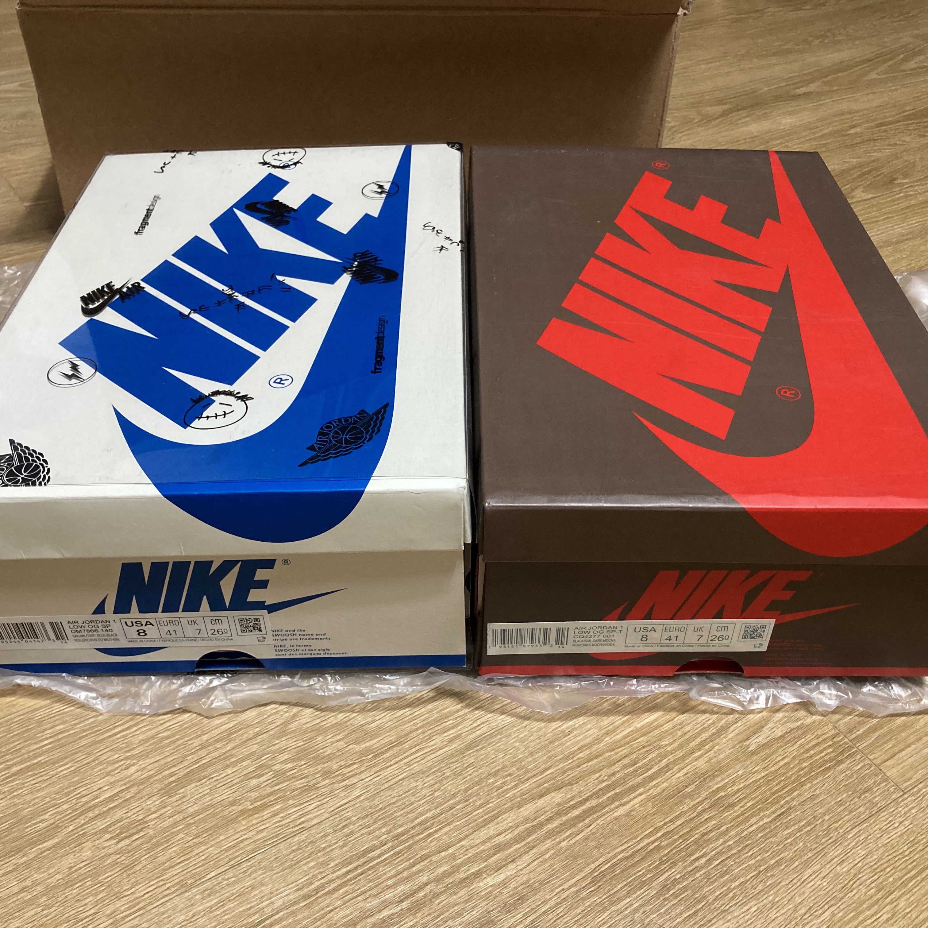 Jordan 1 x Travis Scott x Fragment Retro Low OG SP Military Blue, Jordan 1 x Travis Scott Retro Low OG SP Mocha 착용 스타일 - 1