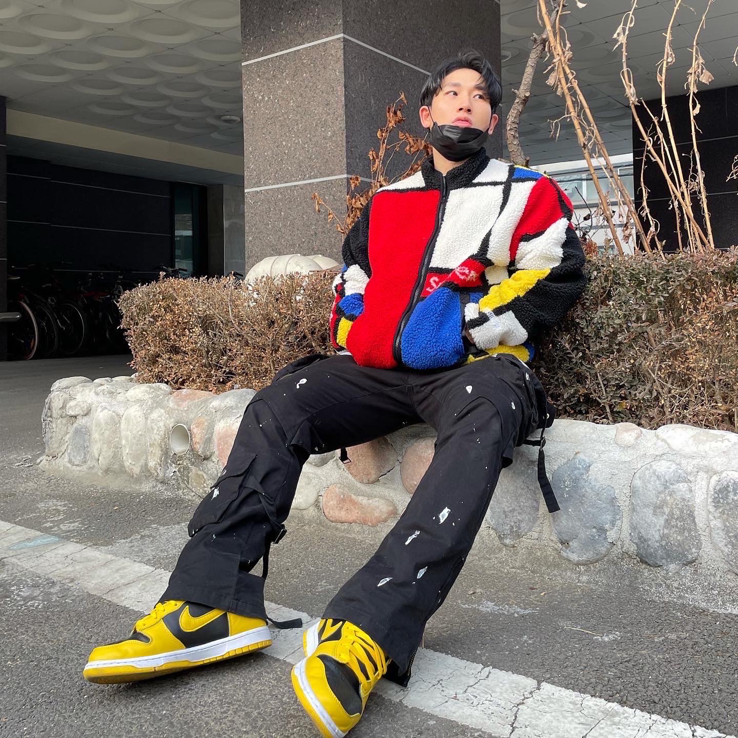 Nike Dunk High SP Varsity Maize, Supreme Reversible Colorblocked Fleece Jacket Red - 20FW 착용 스타일