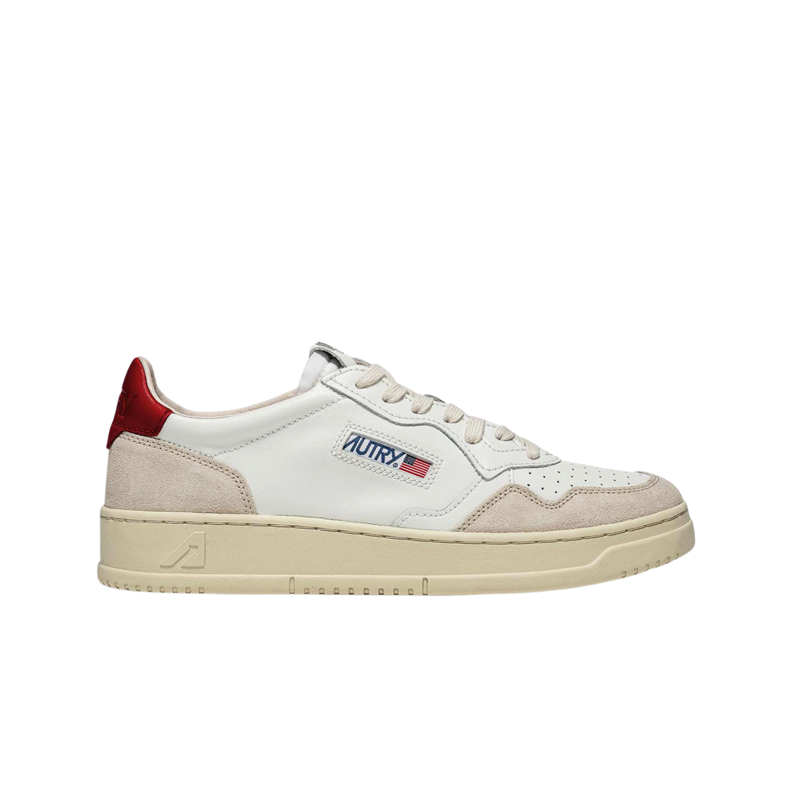 AULM-LS43 Autry Medalist Low Leather Suede Sneakers White Red - 대표 이미지 #1