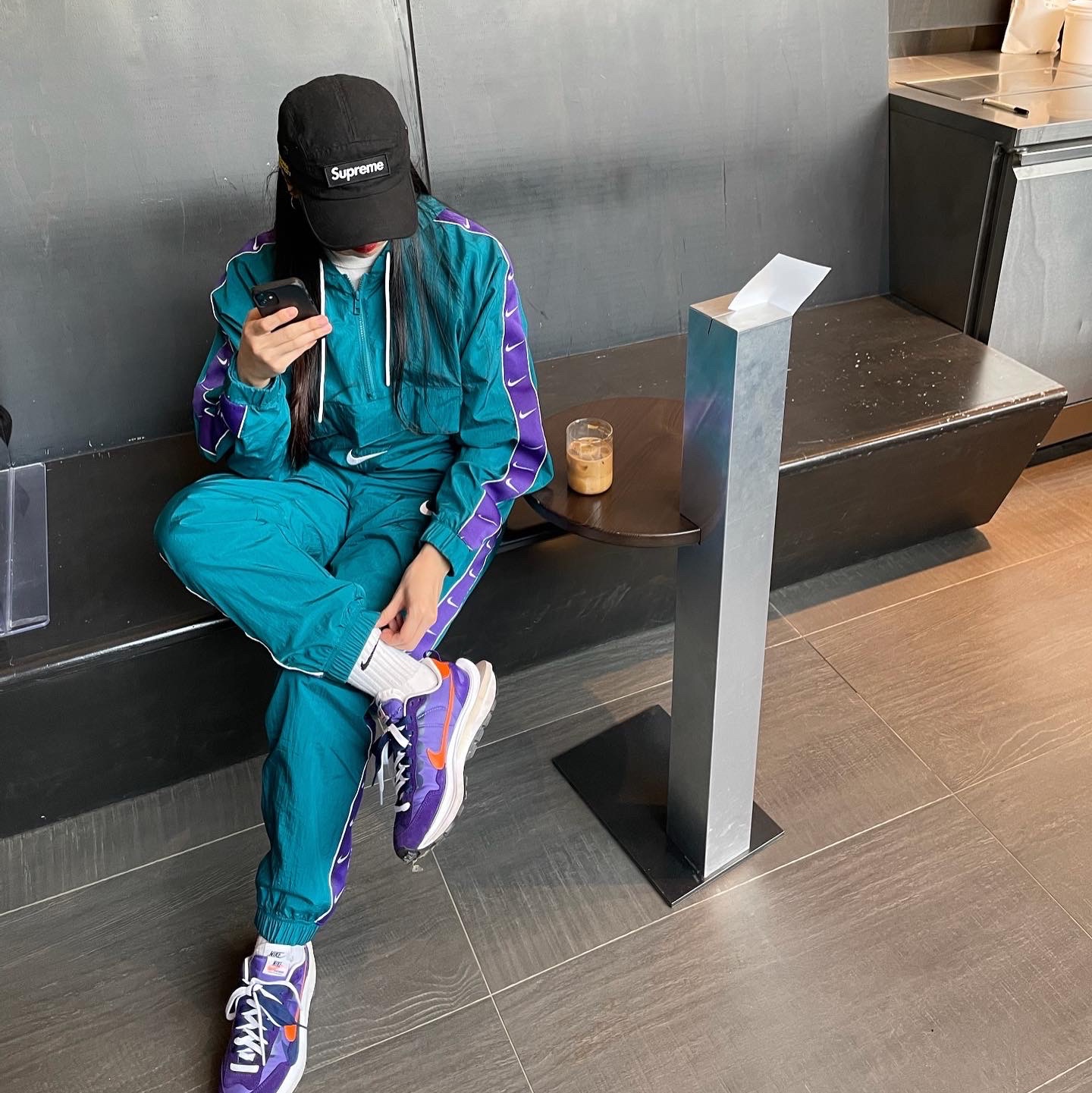 Supreme Military Camp Cap Black - 21SS, Nike x Sacai VaporWaffle Dark Iris 착용 스타일