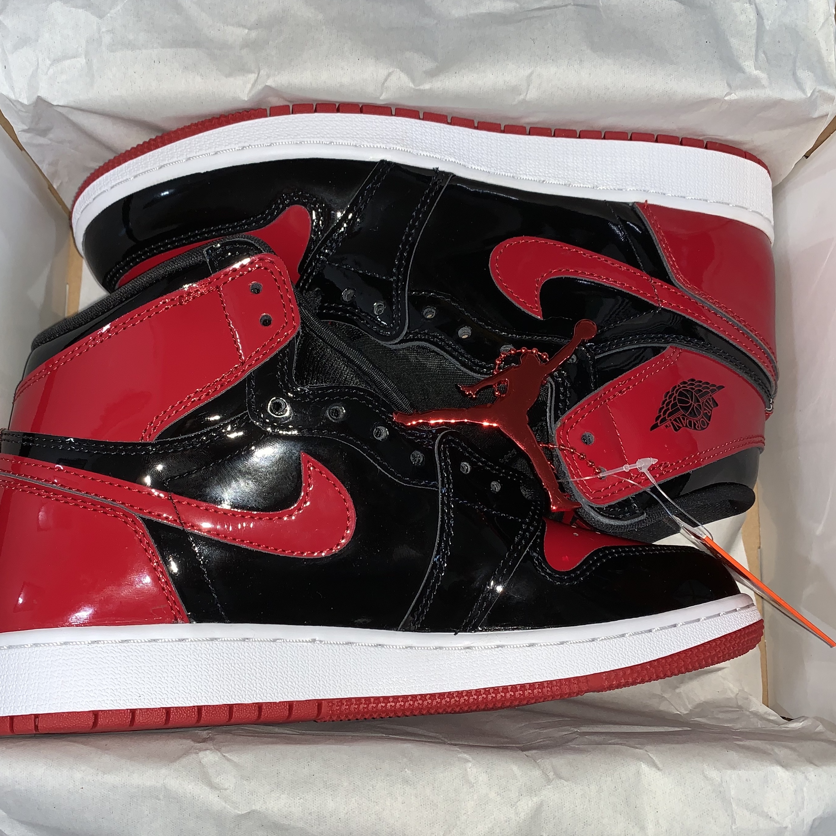 (GS) Jordan 1 Retro High OG Patent Bred 착용 스타일 - 1