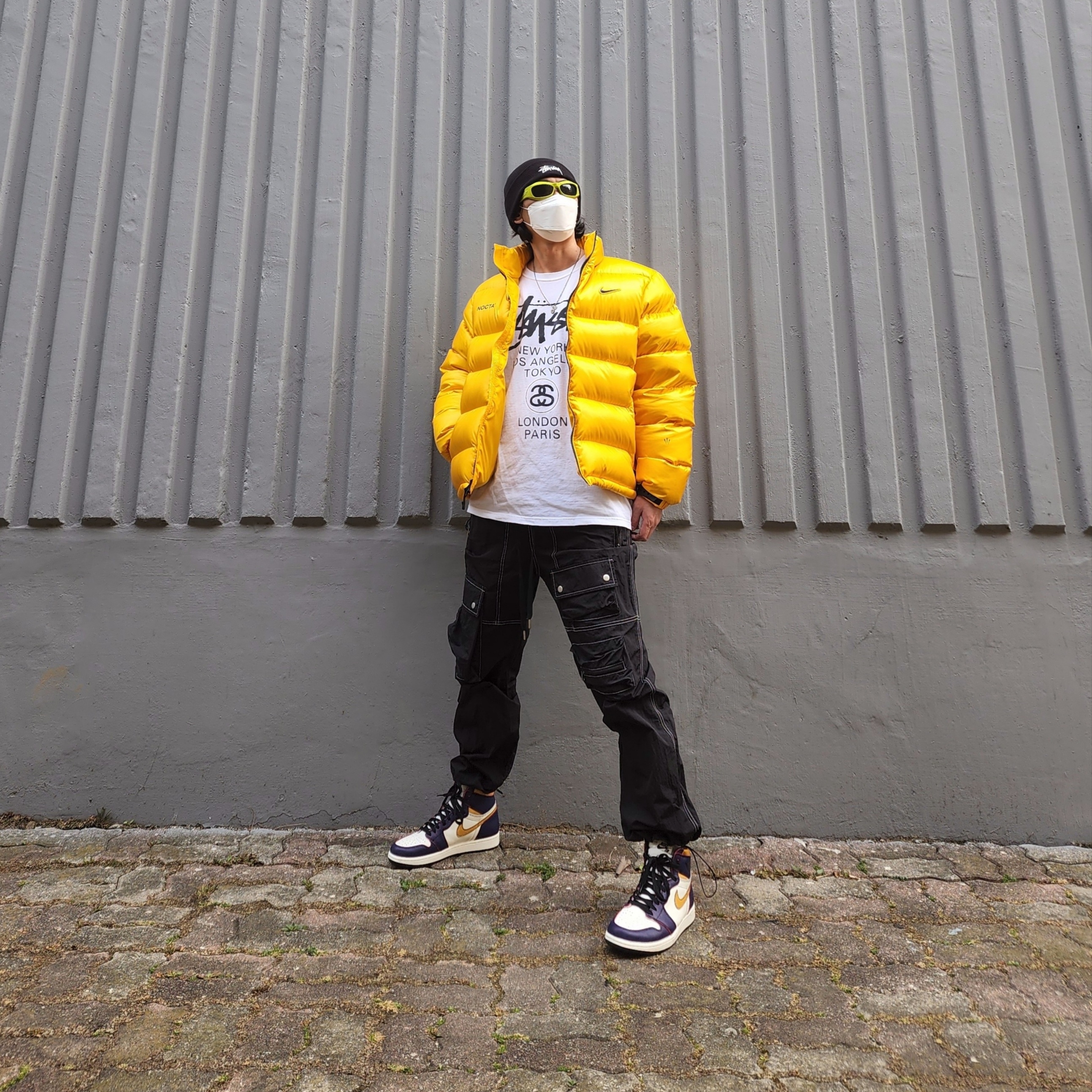 Nike x Stussy Cuff Beanie Black, Nike x Drake Nocta Puffer Jacket University Gold - US/EU 착용 스타일
