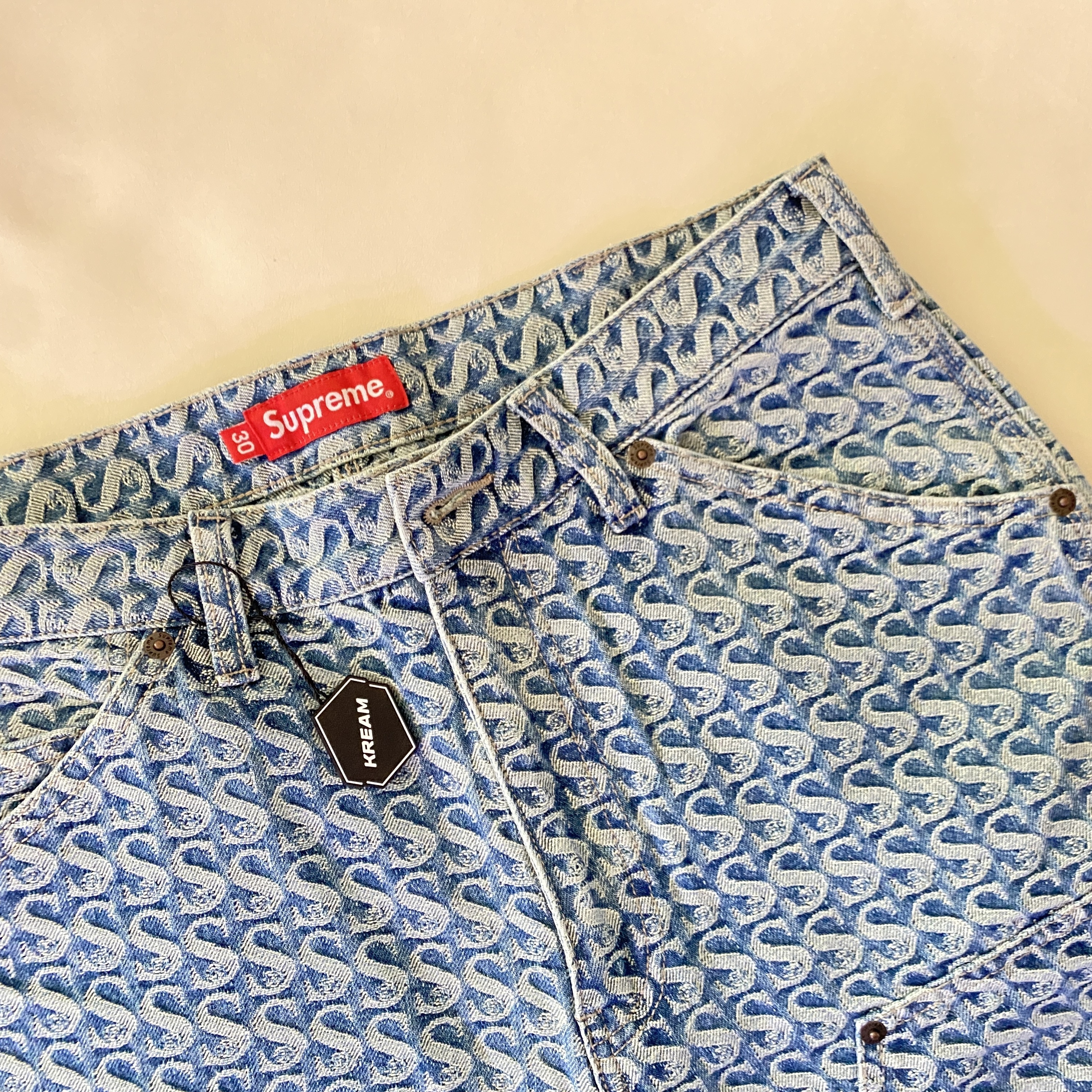 Supreme Monogram Double Knee Denim Painter Pants Blue - 21FW 착용 스타일