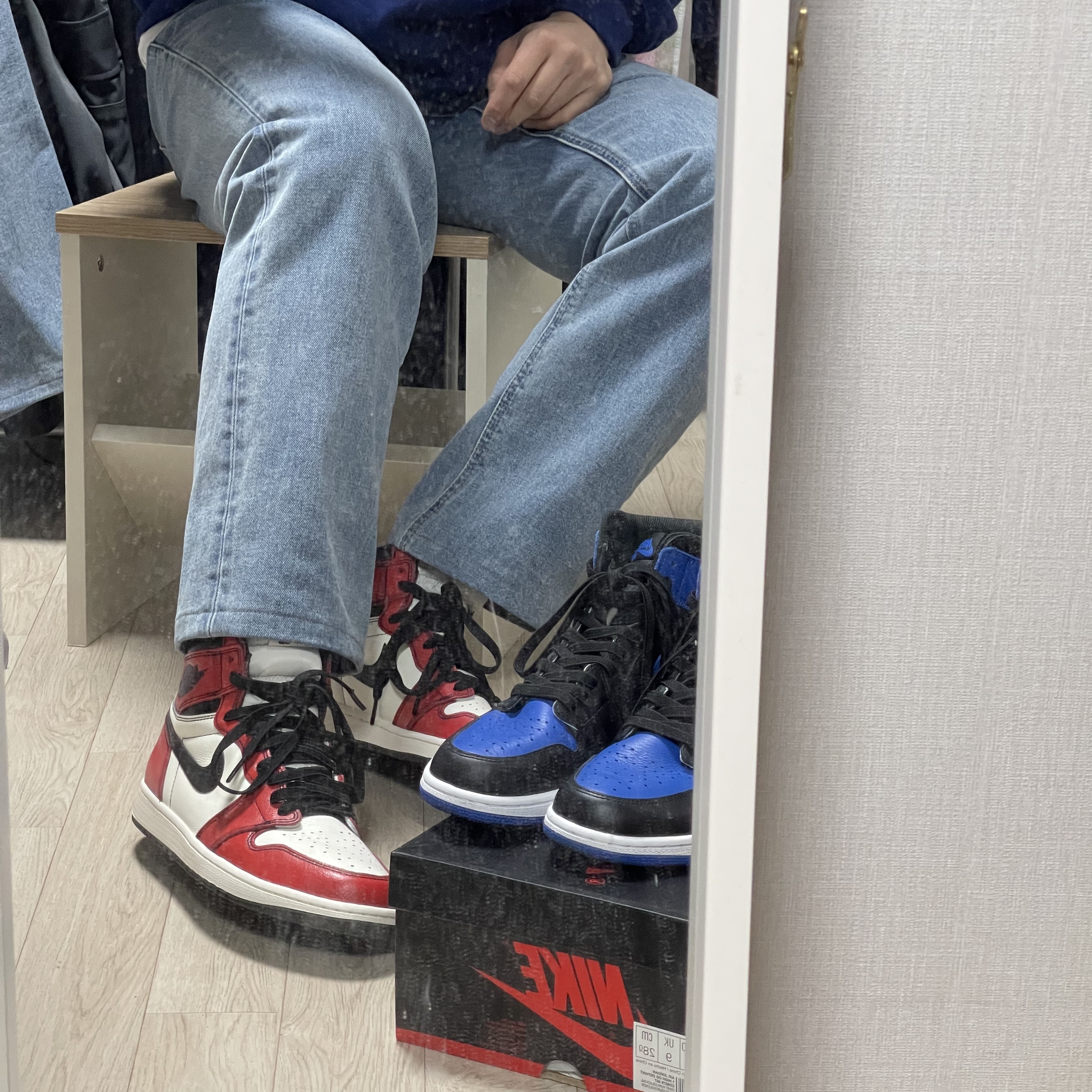 Jordan 1 Retro High OG Defiant SB LA to Chicago, Jordan 1 Retro Royal 2017 착용 스타일