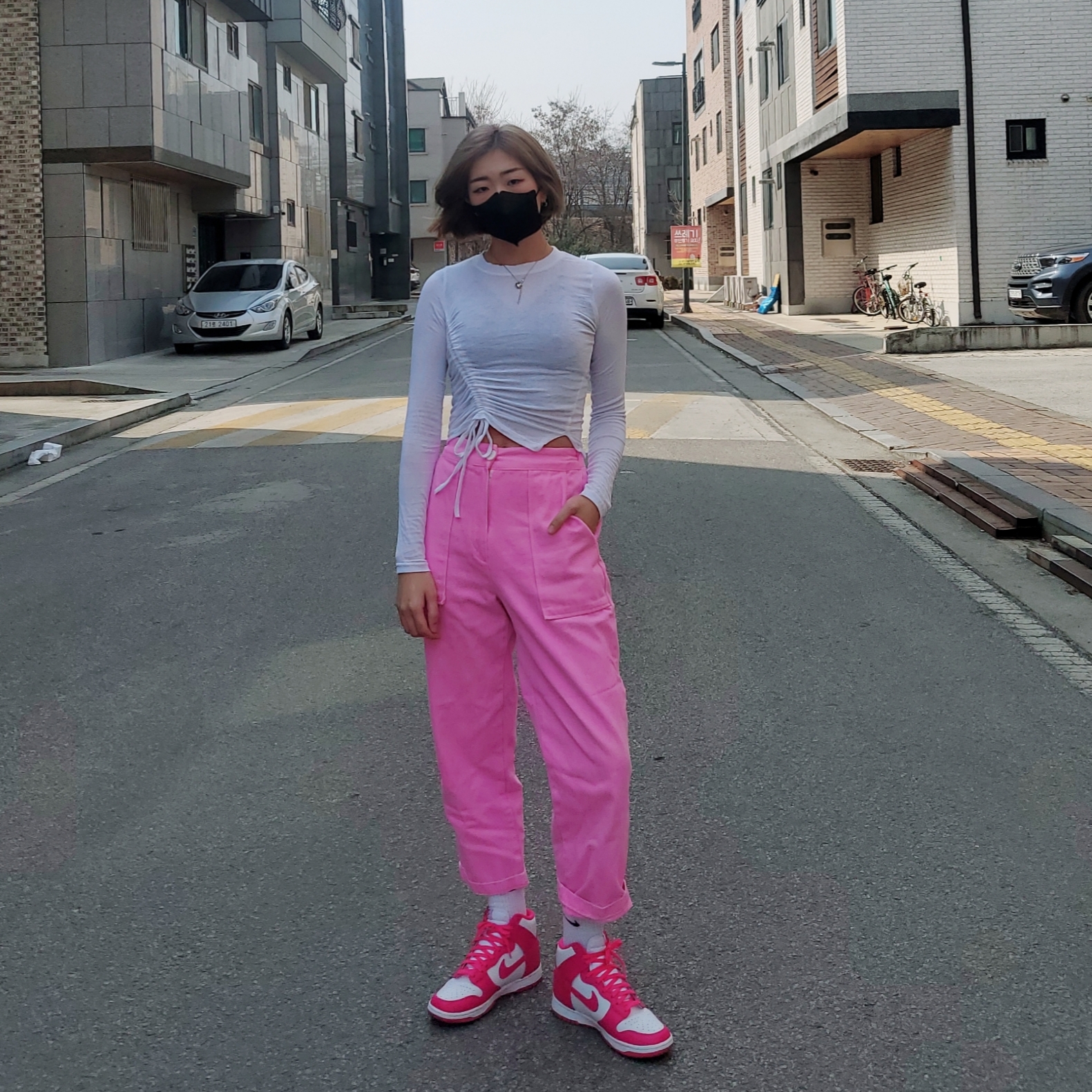 (W) Nike Dunk High Pink Prime 착용 스타일
