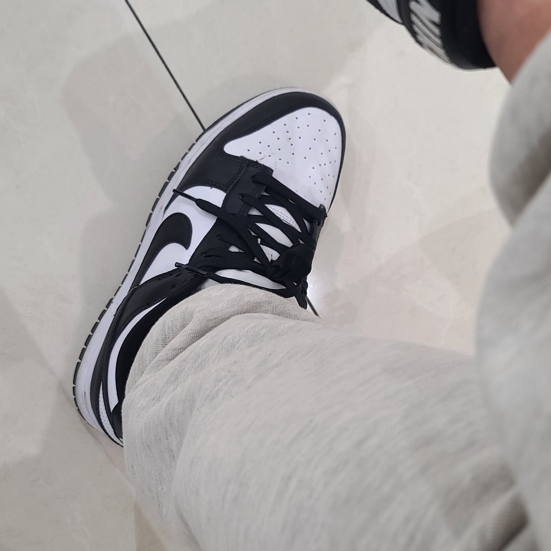 Nike Dunk Low Retro Black, Essentials The Core Collection Sweatpants Oatmeal 착용 스타일 - 2