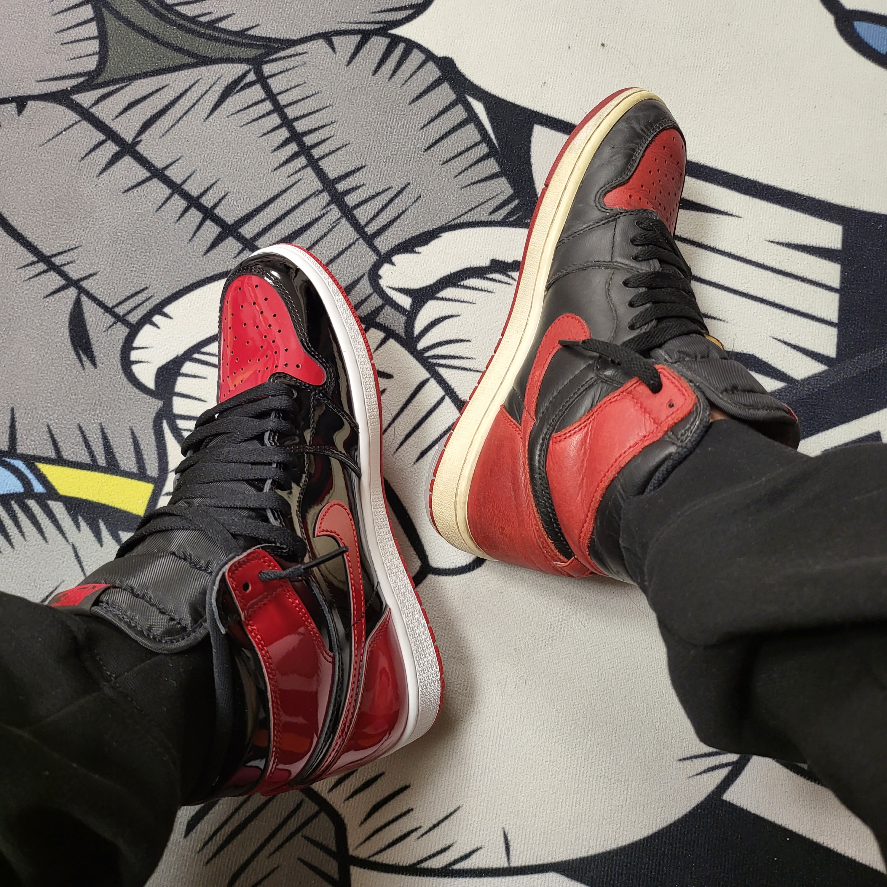 Jordan 1 Retro High OG Bred Banned 2016, Jordan 1 Retro High OG Patent Bred 착용 스타일