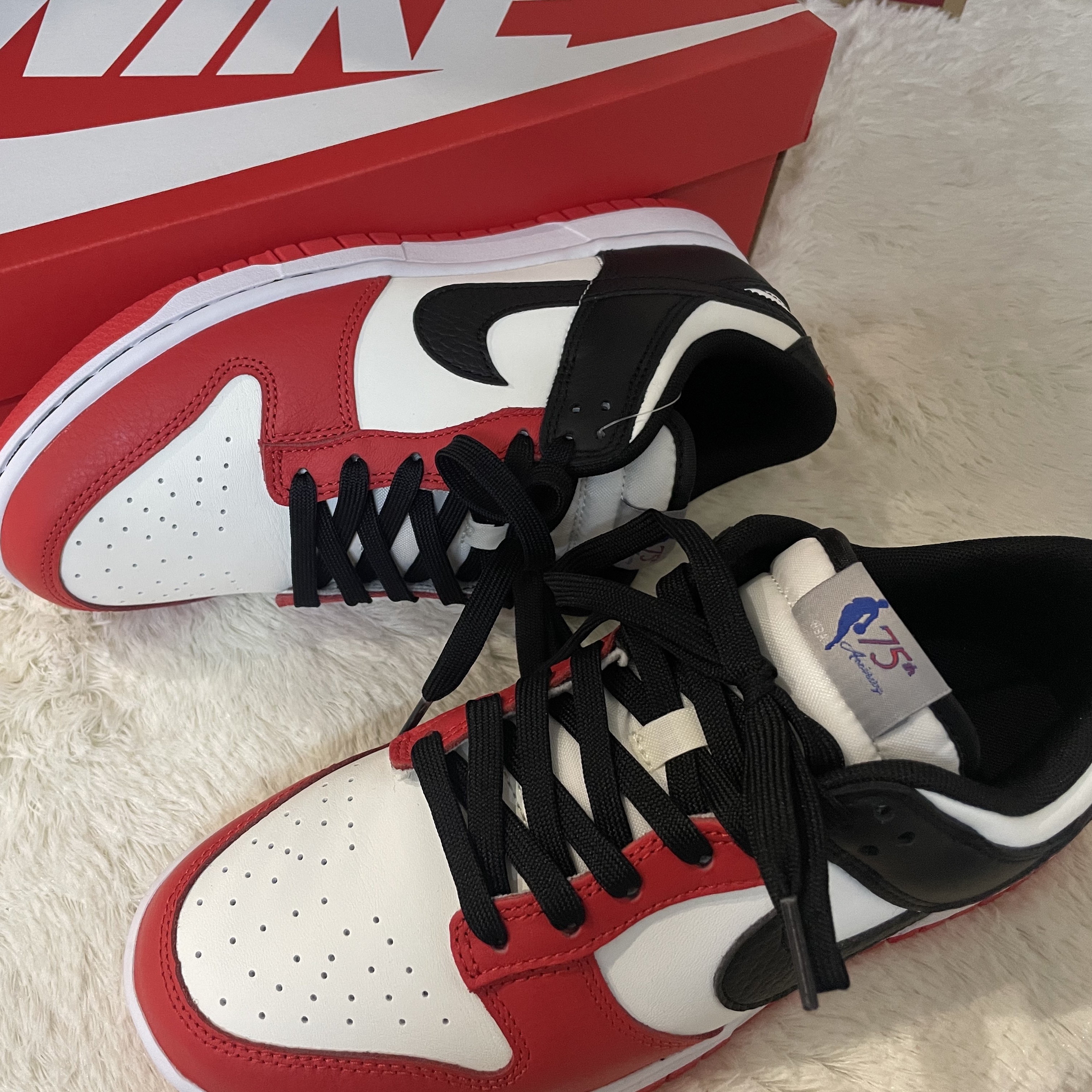 Nike x NBA Dunk Low Retro EMB Black and Chile Red 착용 스타일 - 1