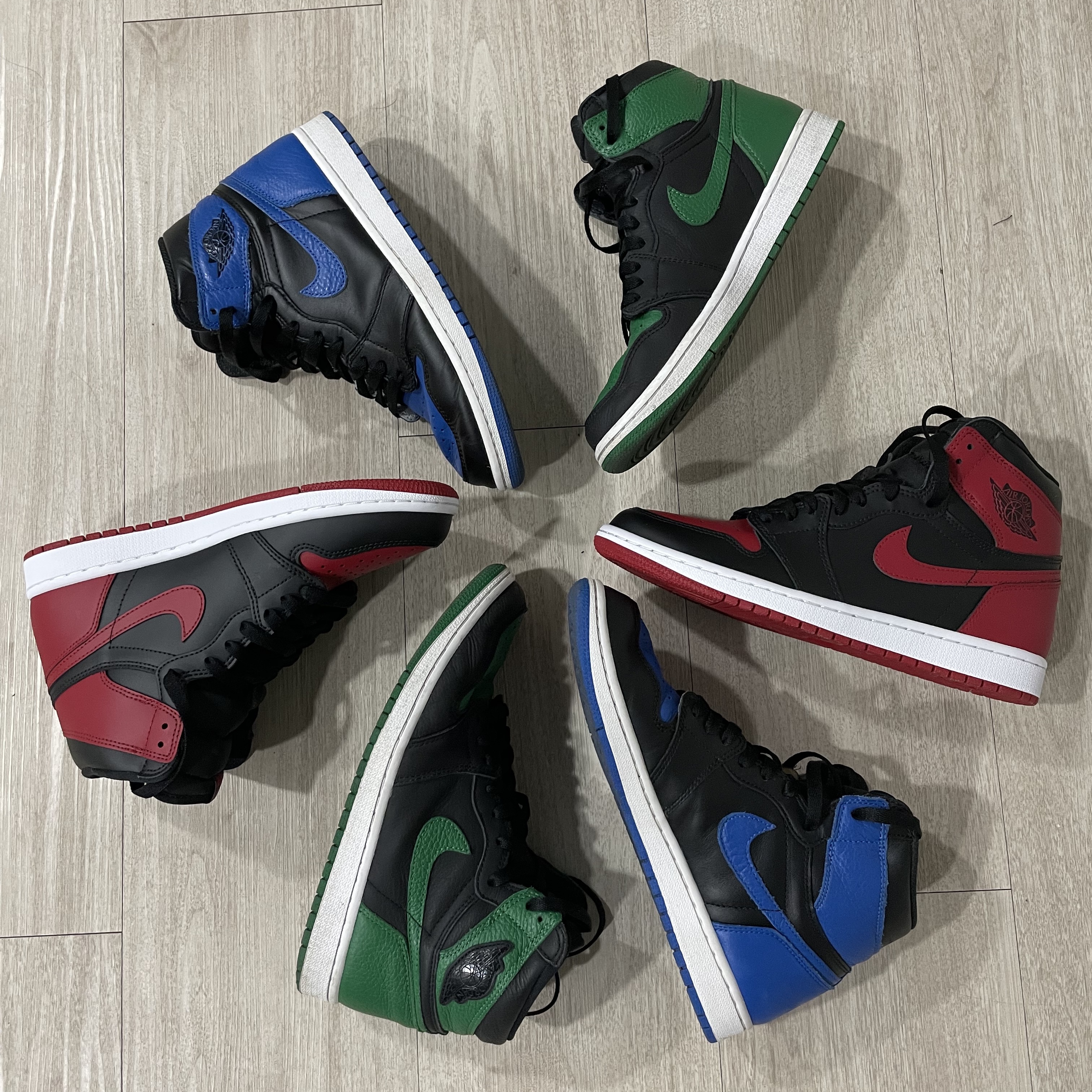 Jordan 1 Retro High OG Pine Green Black, Jordan 1 Retro Royal 2017 착용 스타일