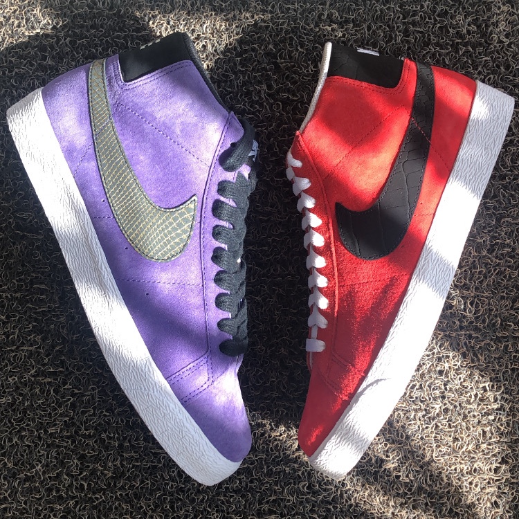 Nike SB Blazer Premium Sport Red, Nike SB Blazer Varsity Purple 착용 스타일