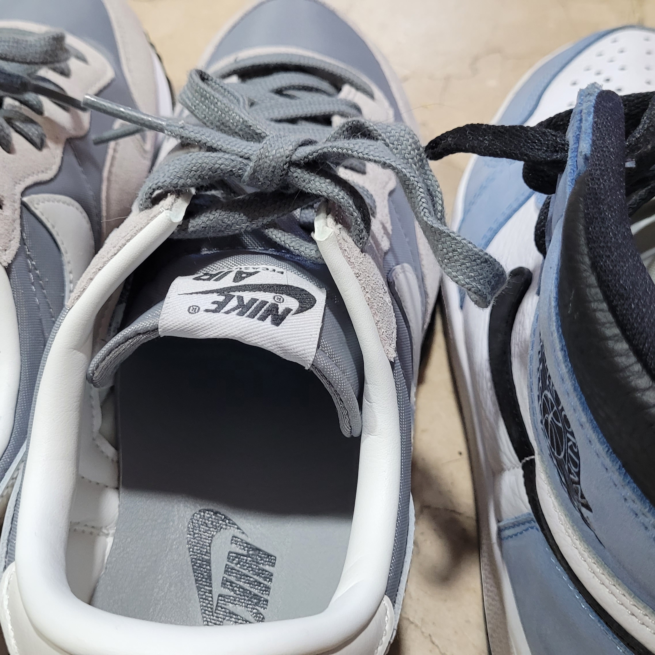 Nike Air Pegasus 83 PRM Grey Fog, Jordan 1 Retro High OG University Blue 착용 스타일