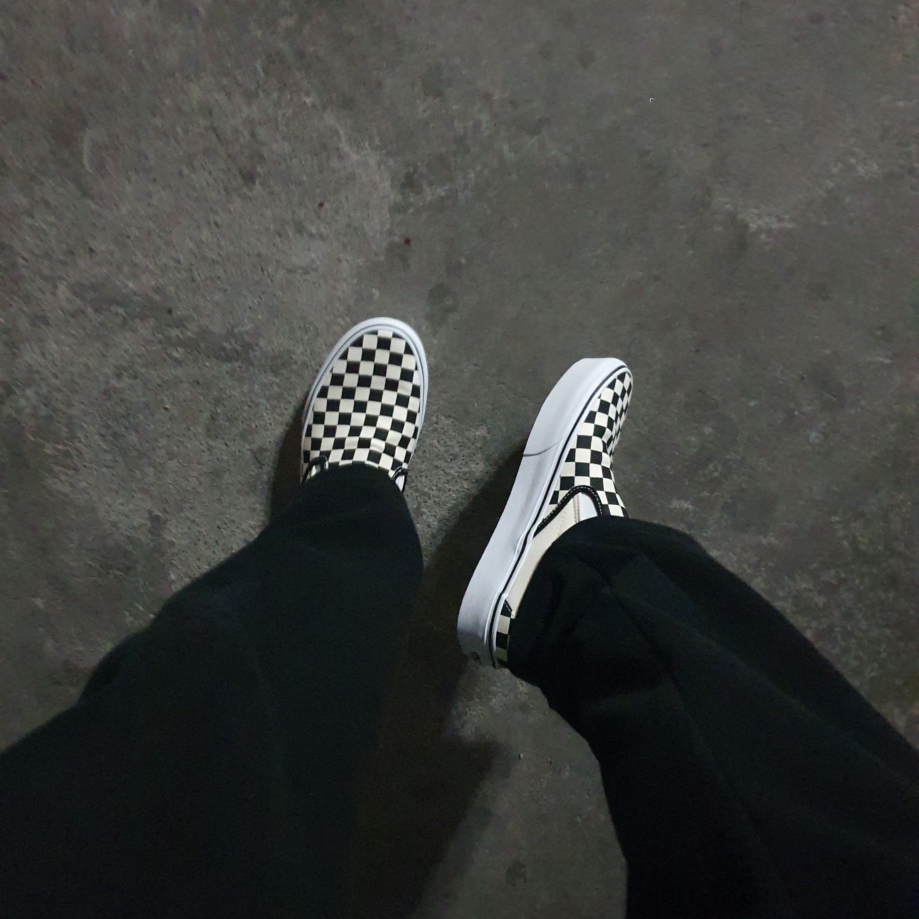 Vans Classic Slip-On Platform Checkerboard 착용 스타일 - 1