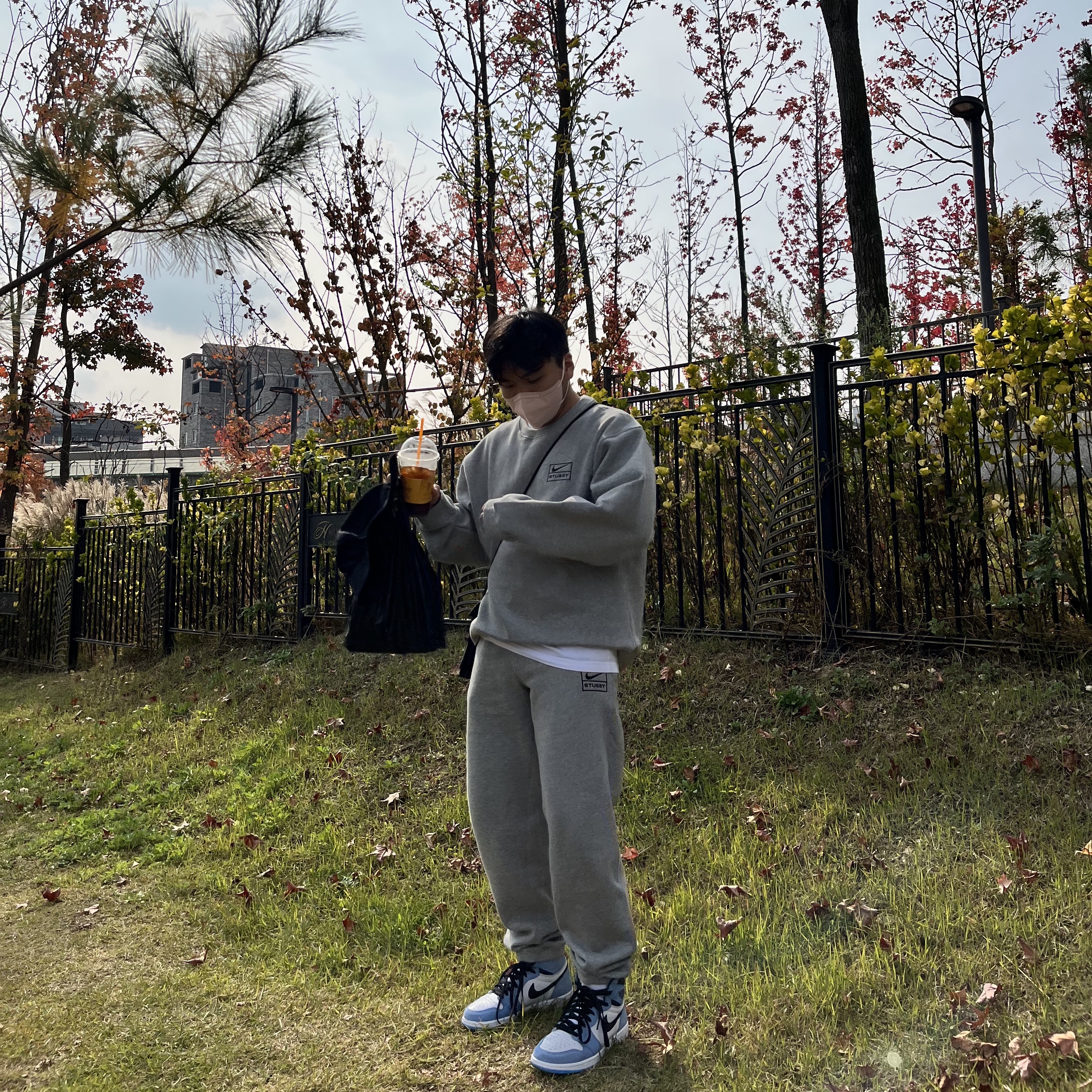 Nike x Stussy NRG BR Crew Fleece Grey, Nike x Stussy NRG BR Fleece Pants Grey 착용 스타일