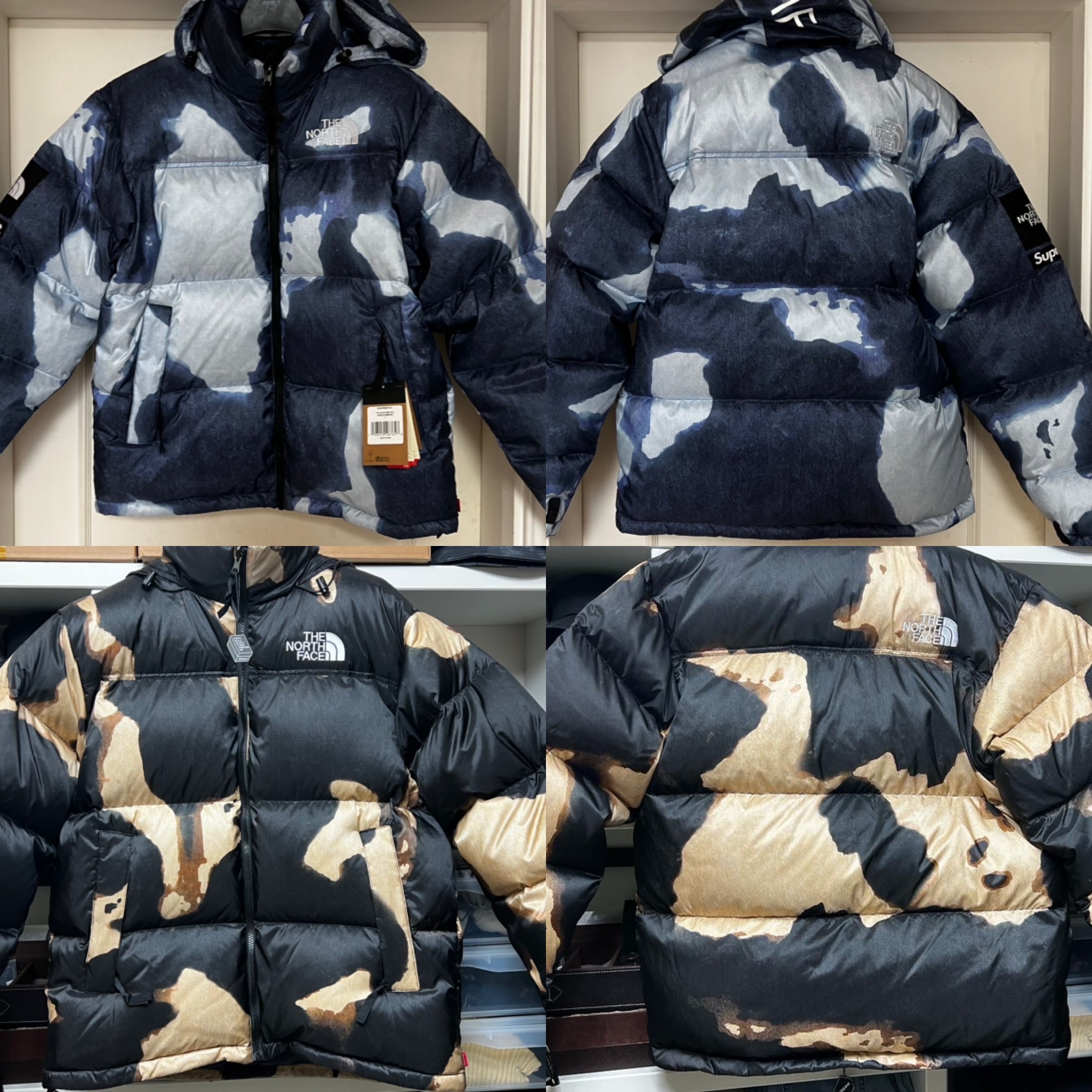 Supreme x The North Face Bleached Denim Print Nuptse Jacket Indigo - 21FW, Supreme x The North Face Bleached Denim Print Nuptse Jacket Black - 21FW 착용 스타일 - 3