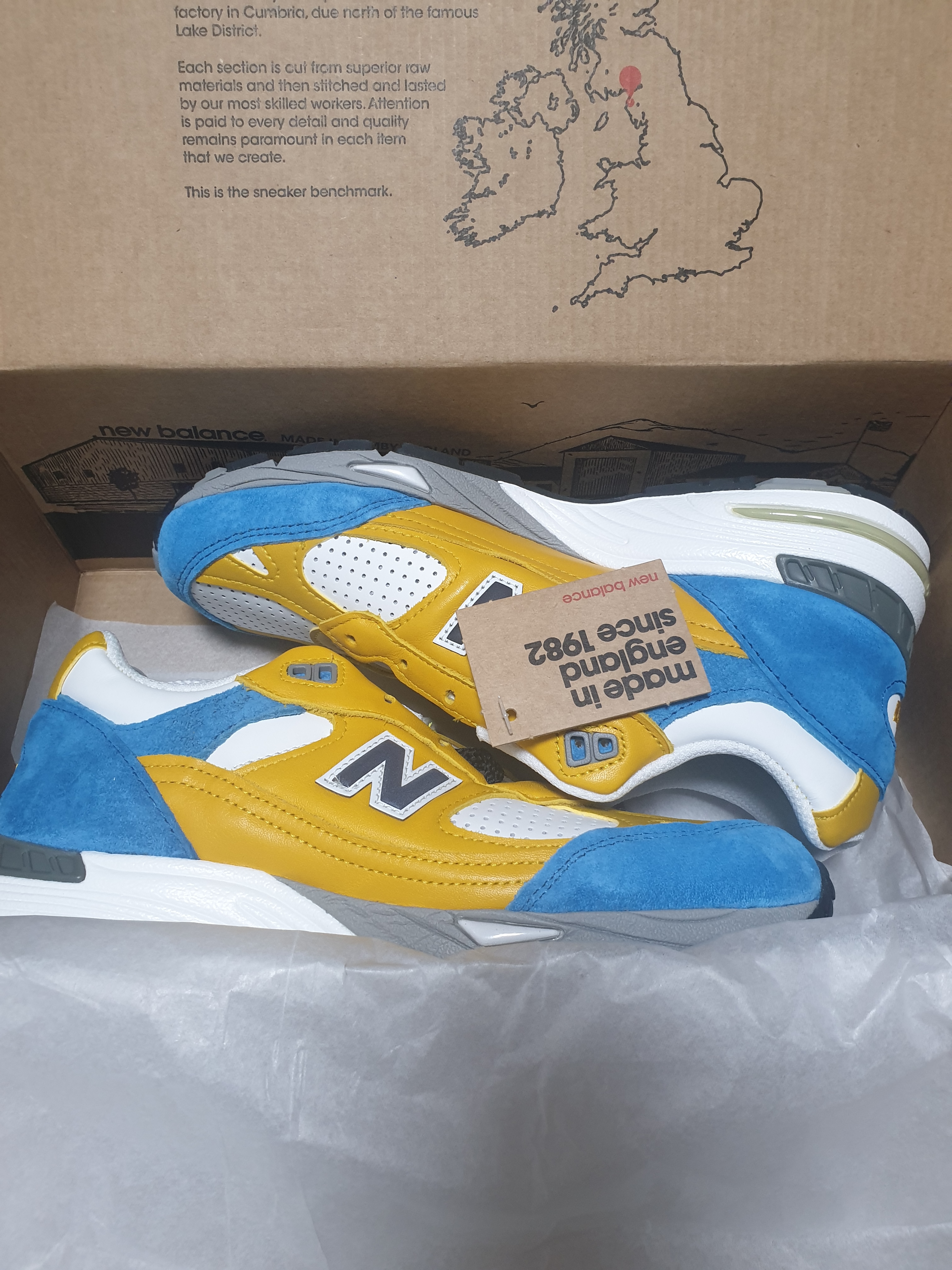 (W) New Balance x SNS 991 Made in UK Yellow Blue 착용 스타일 - 2