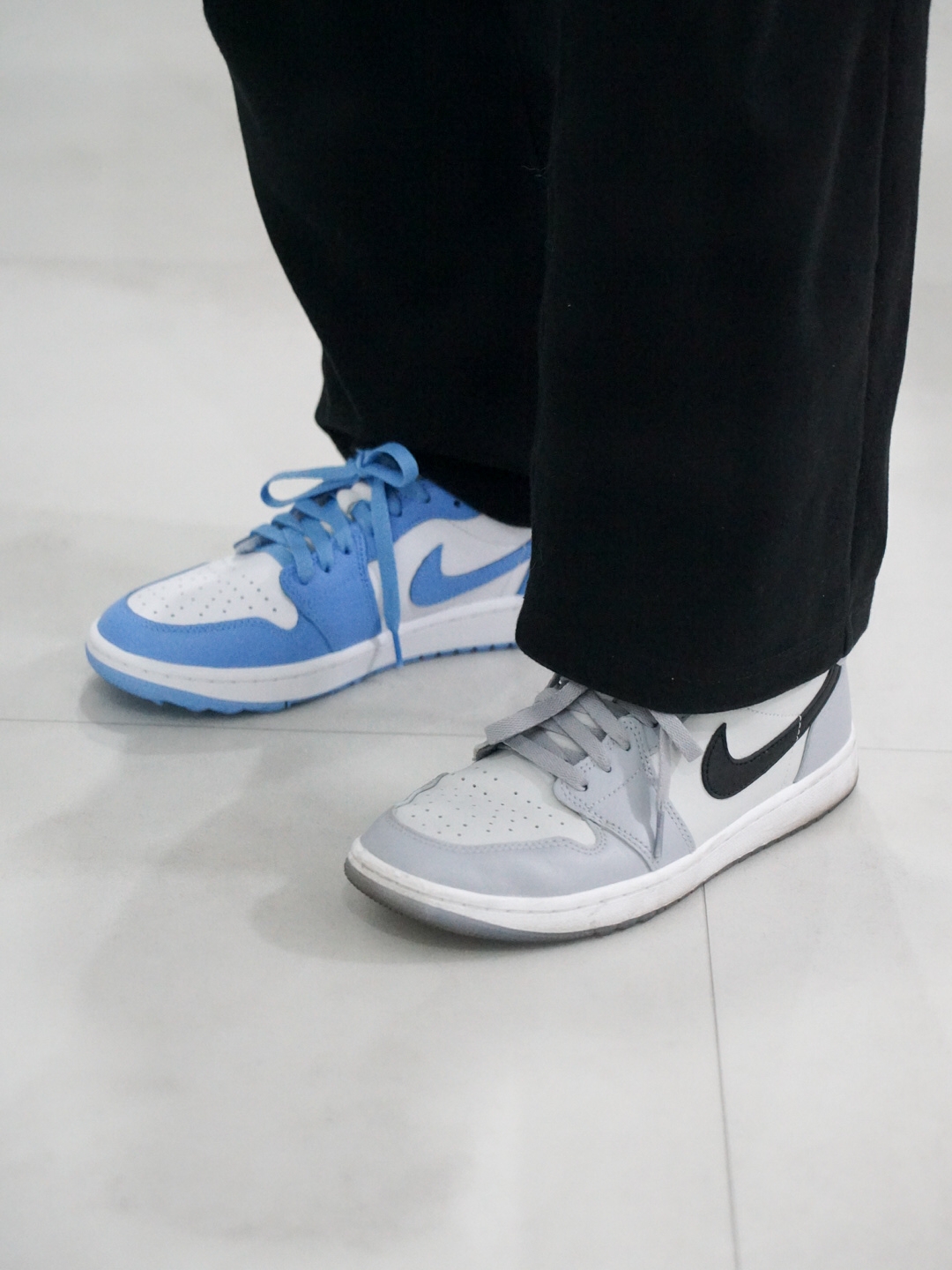 Jordan 1 Low Golf Wolf Grey, Jordan 1 Low Golf White and University Blue 착용 스타일 - 1