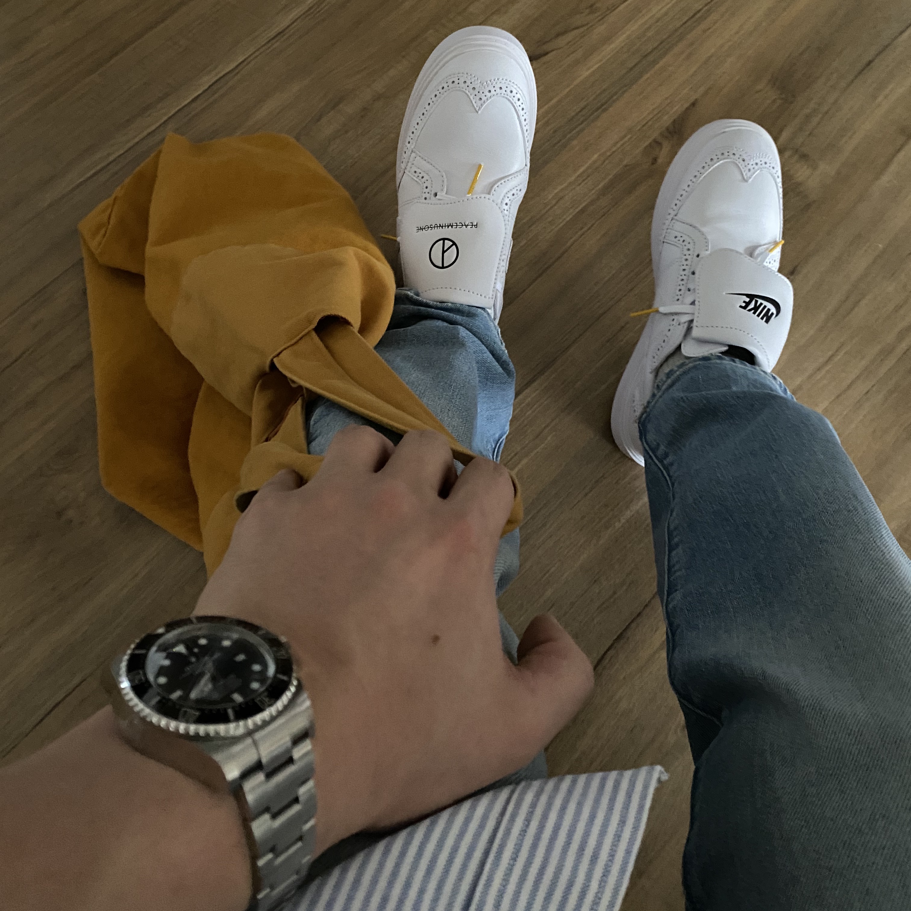 Nike x Peaceminusone Kwondo1 White 착용 스타일