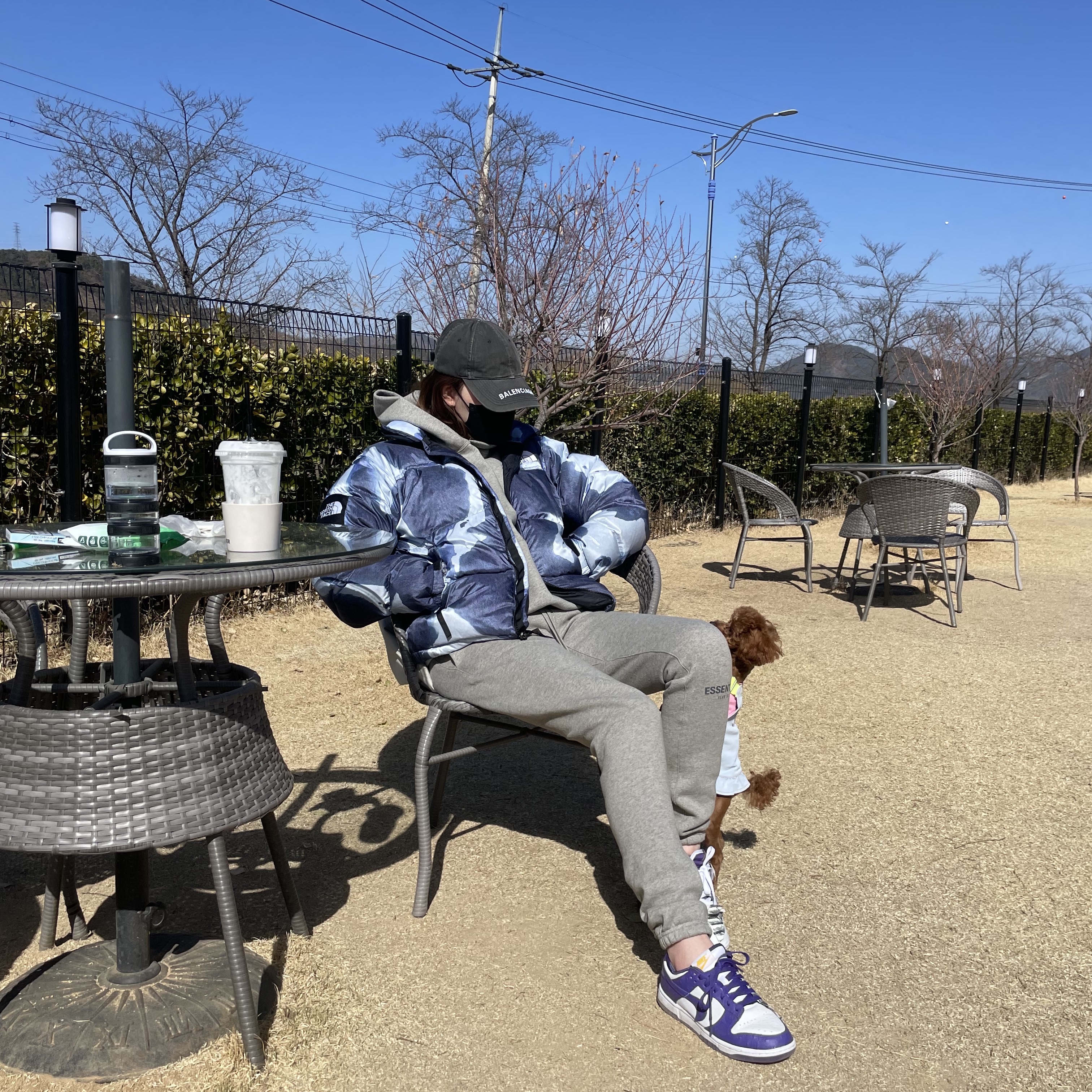 Supreme x The North Face Bleached Denim Print Nuptse Jacket Indigo - 21FW, Essentials The Core Collection Pullover Hoodie Heather Oatmeal 착용 스타일