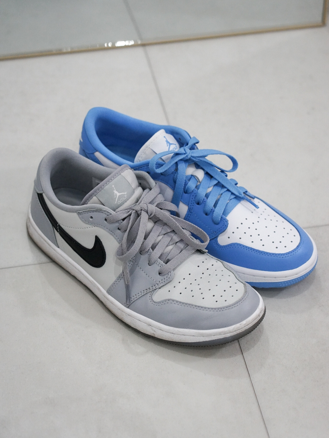 Jordan 1 Low Golf Wolf Grey, Jordan 1 Low Golf White and University Blue 착용 스타일 - 2