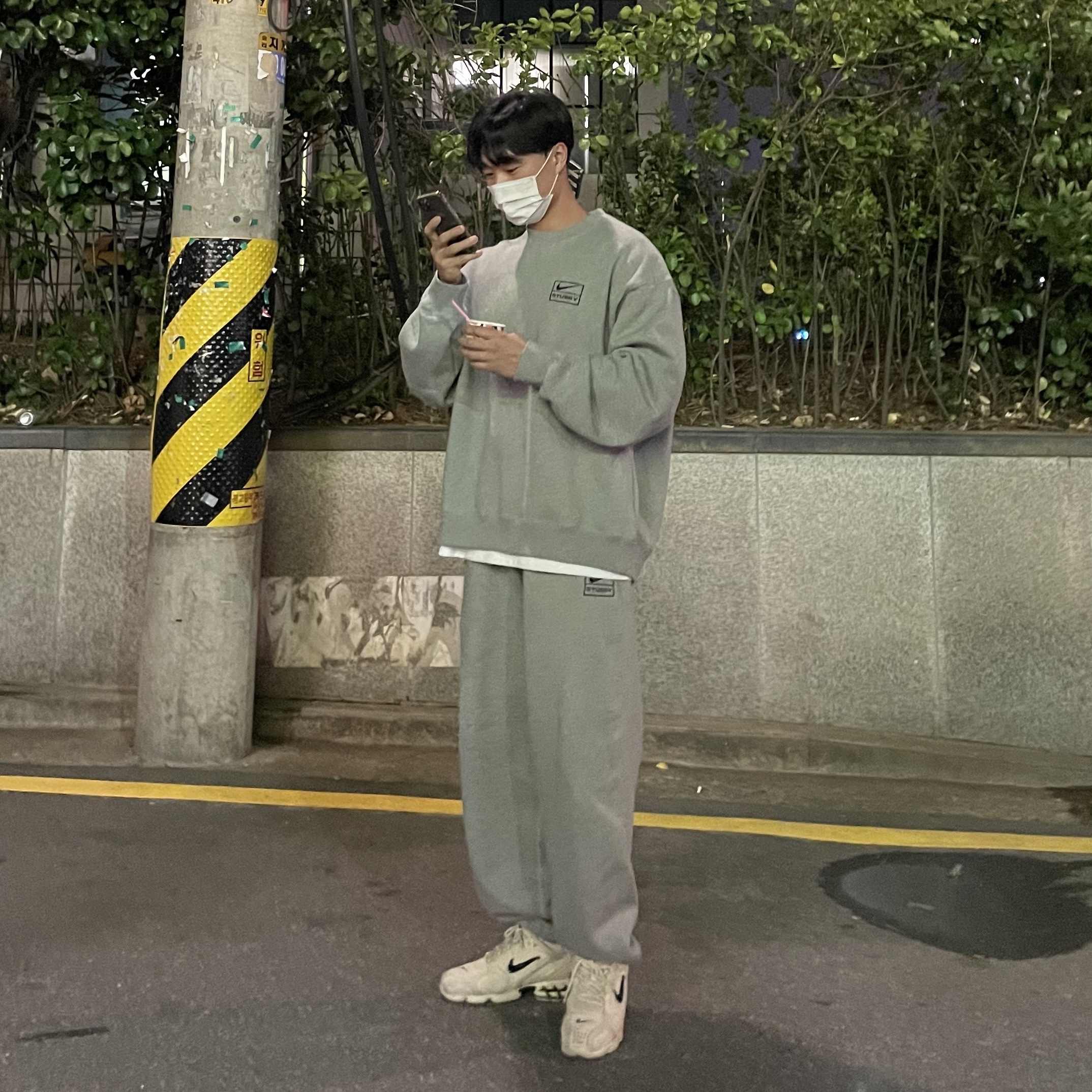Nike x Stussy NRG BR Crew Fleece Grey, Nike x Stussy NRG BR Fleece Pants Grey 착용 스타일