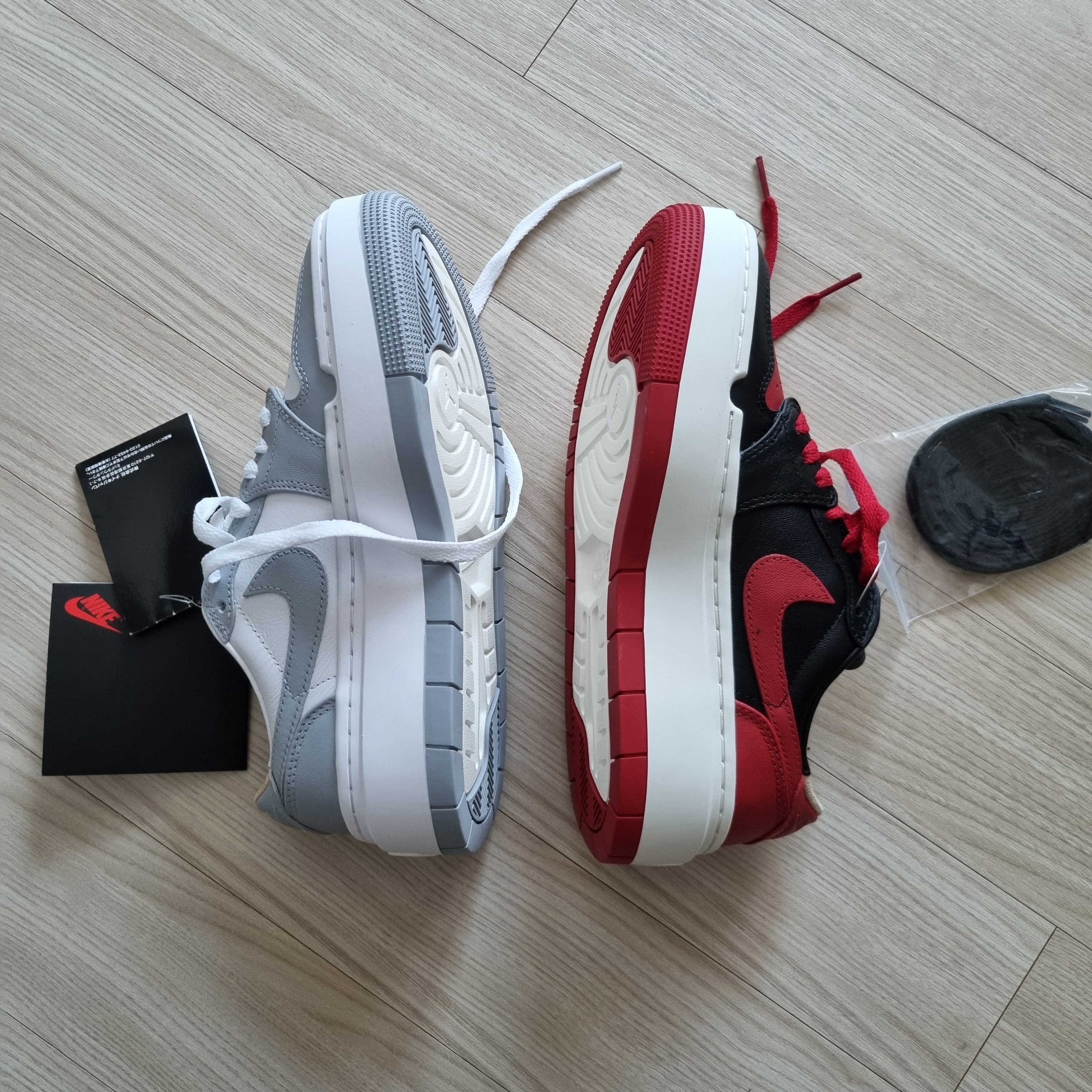 (W) Jordan 1 Elevate Low White and Wolf Grey, (W) Jordan 1 Elevate Low SE Bred 착용 스타일 - 2