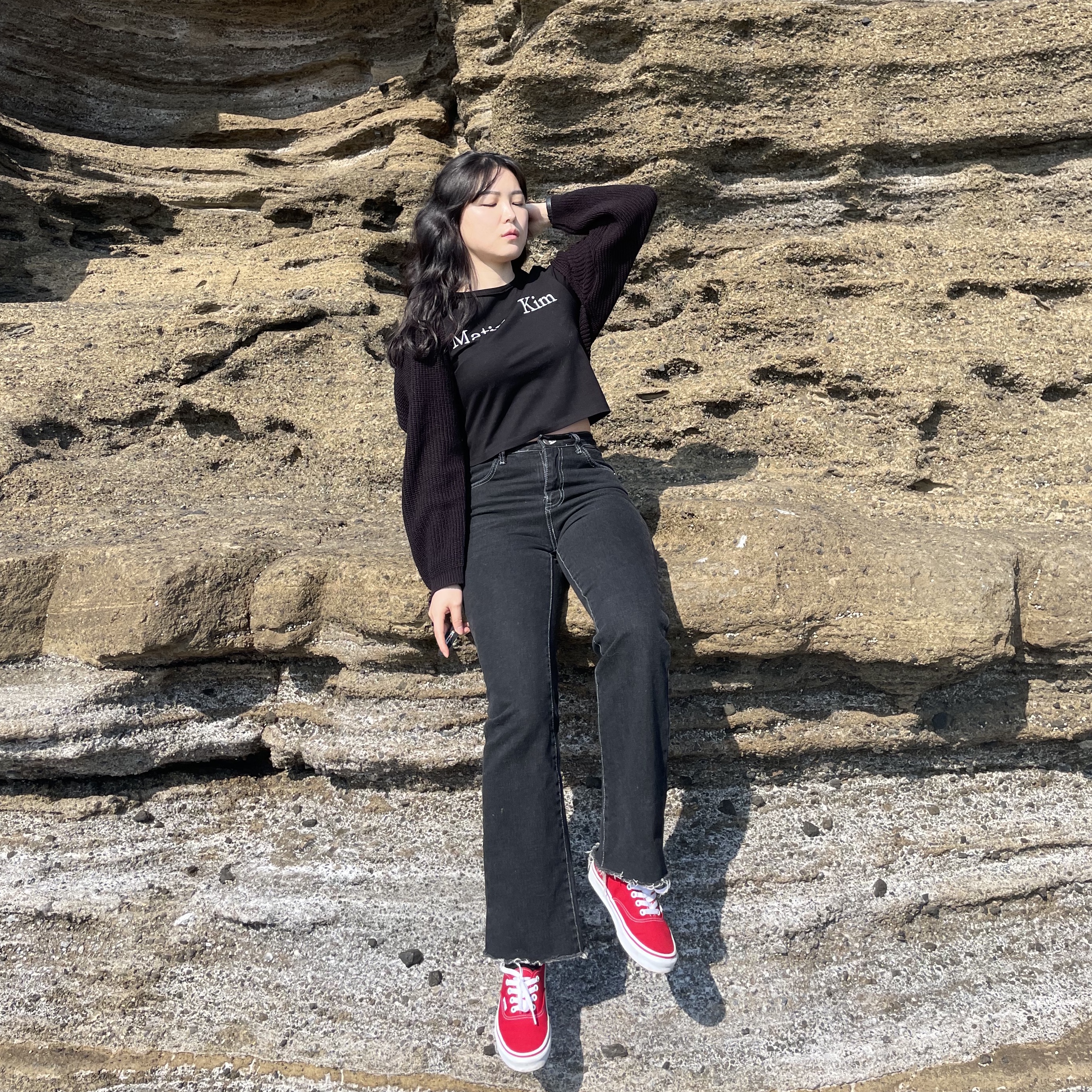 Vans Authentic Red, Vans Vault OG Old Skool LX Black 착용 스타일 - 1