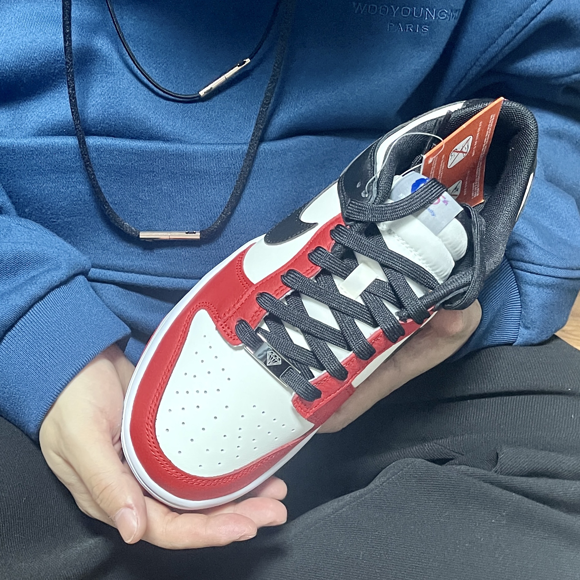 Nike x NBA Dunk Low Retro EMB Black and Chile Red 착용 스타일