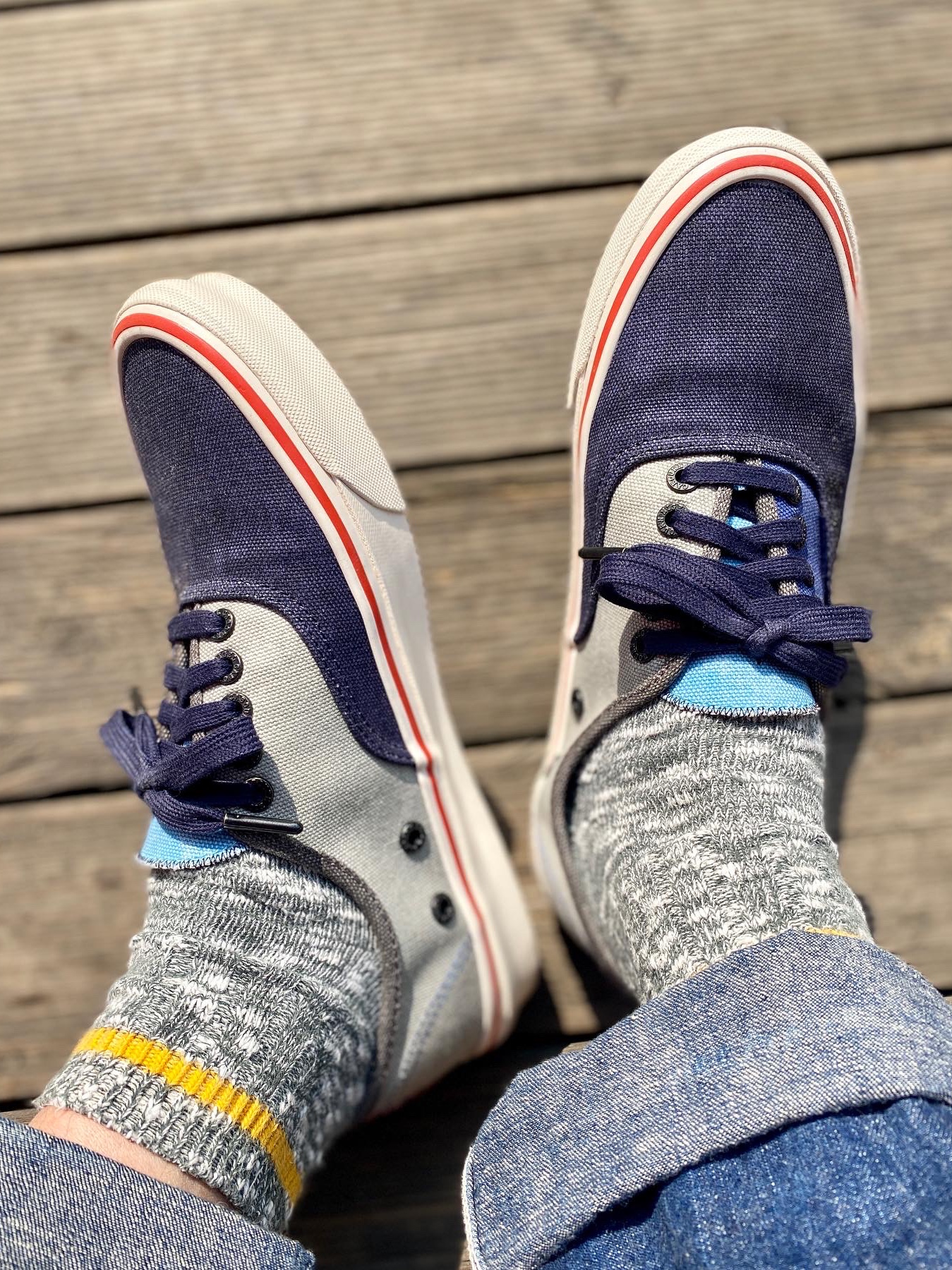 Vans Vault x Nigel Cabourn OG Authentic LX Crazy Navy Mix 착용 스타일 - 1