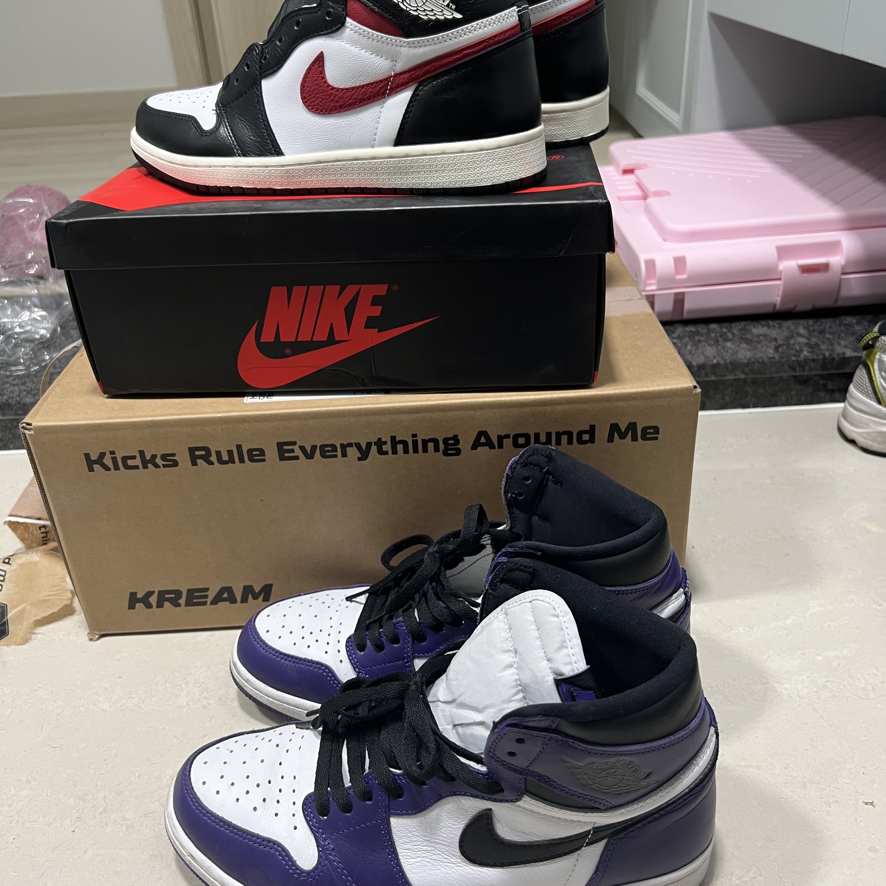 Jordan 1 Retro High OG Gym Red, Jordan 1 Retro High OG Court Purple 2020 착용 스타일 - 2