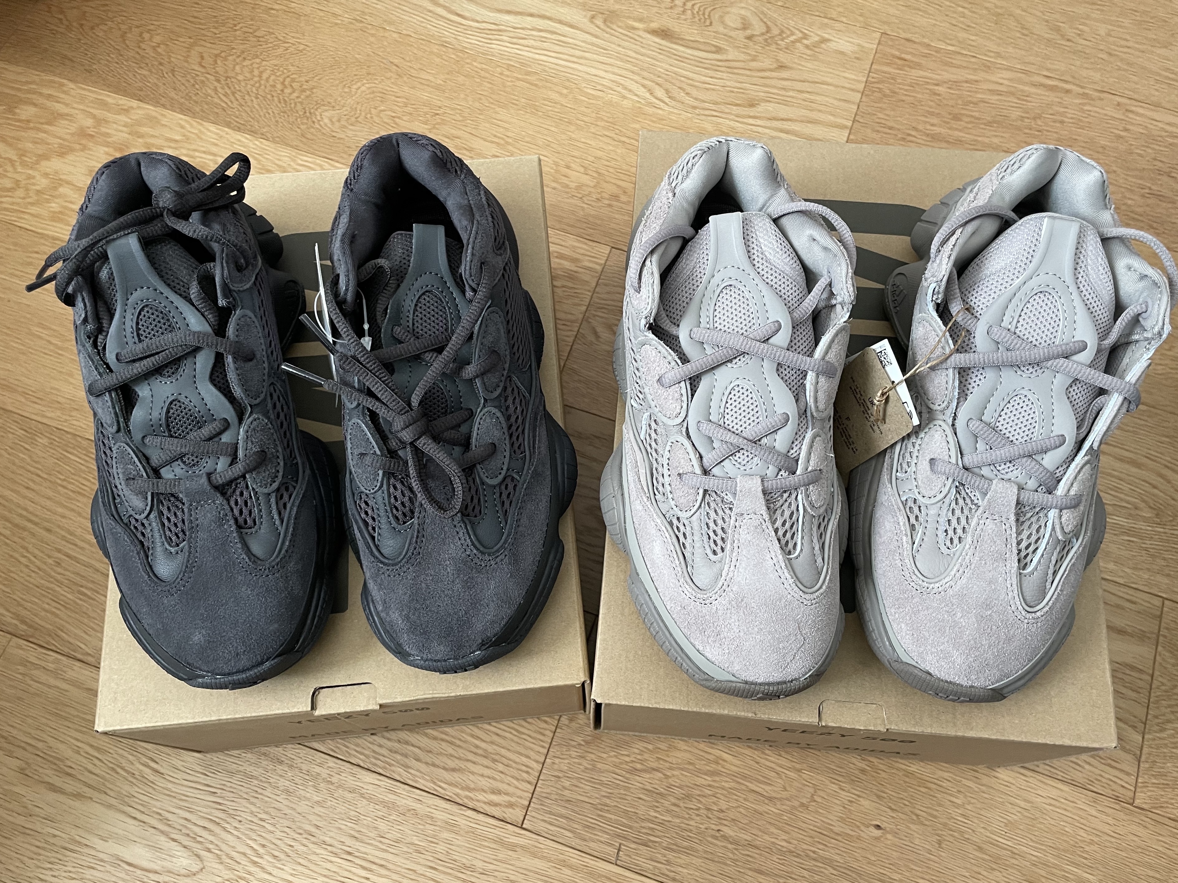 Adidas Yeezy 500 Blush 2022, Adidas Yeezy 500 Utility Black 2018/2020 착용 스타일