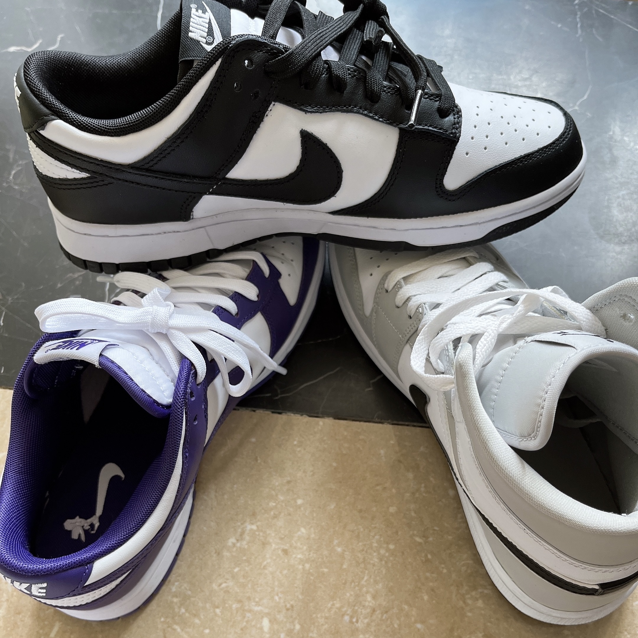 Nike Dunk Low Retro Black, Nike Dunk Low Retro Championship Court Purple 착용 스타일