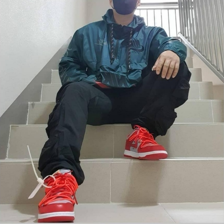 Nike x Off-White Dunk Low University Red, Nike x Cactus Plant Flea Market Anorak Teal 착용 스타일