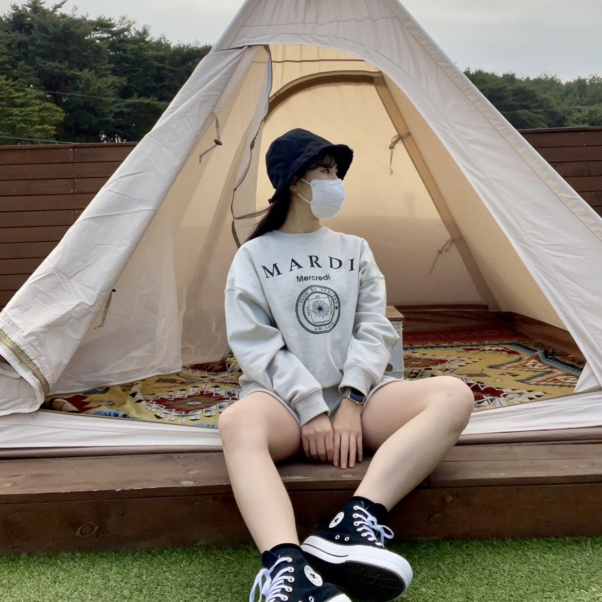 (W) Converse Chuck Taylor All Star Lift Platform High Black 착용 스타일 - 1