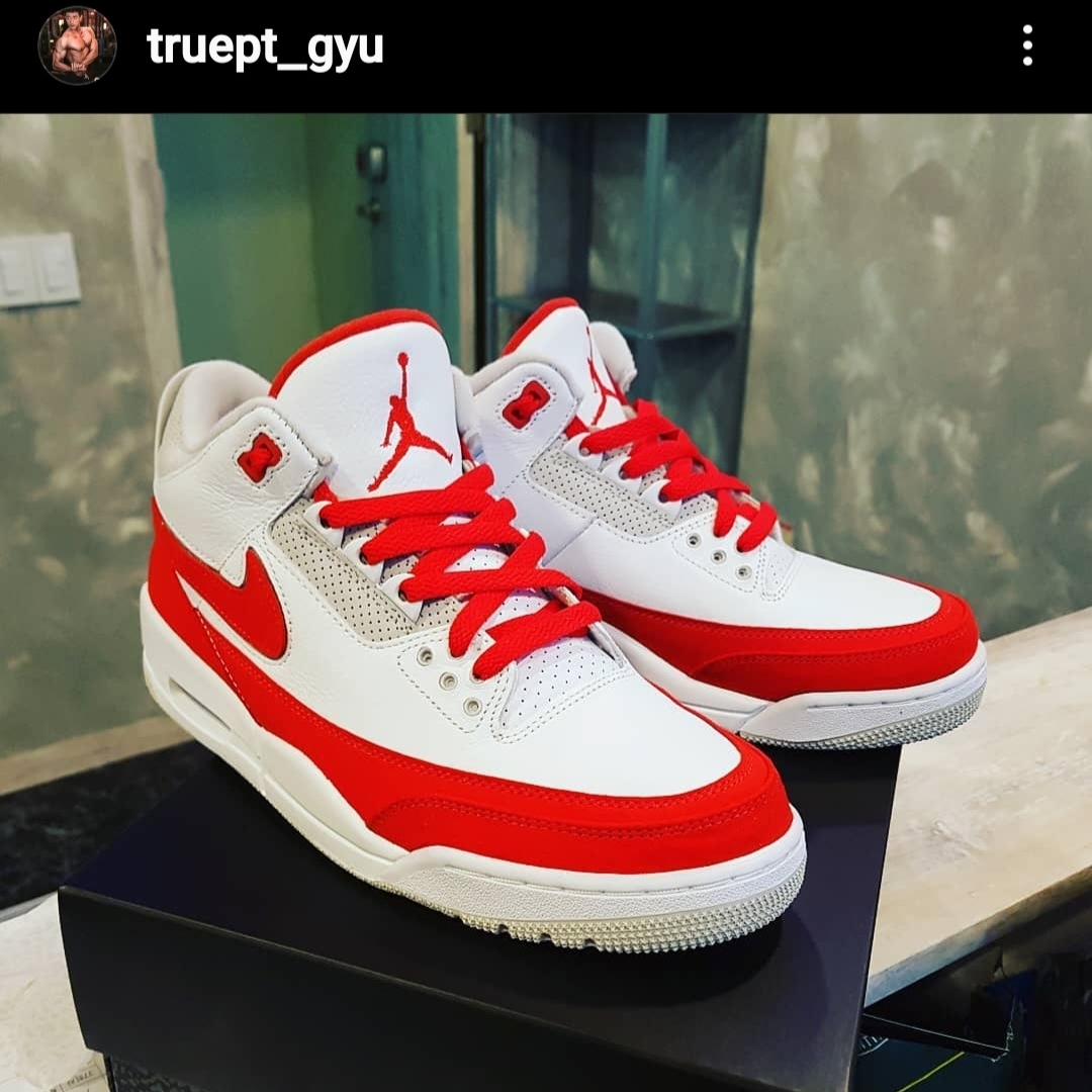 Jordan 3 Retro Tinker White University Red 착용 스타일